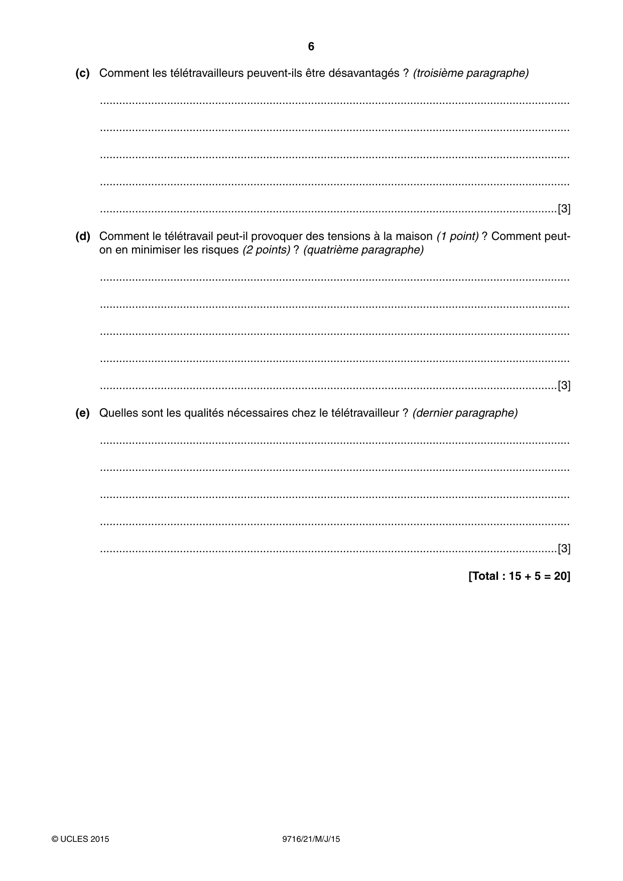Cambridge A Level French (A Level only) 9716 2015 May/June Paper 2 · Variant 1 question paper, page 6 of 8
