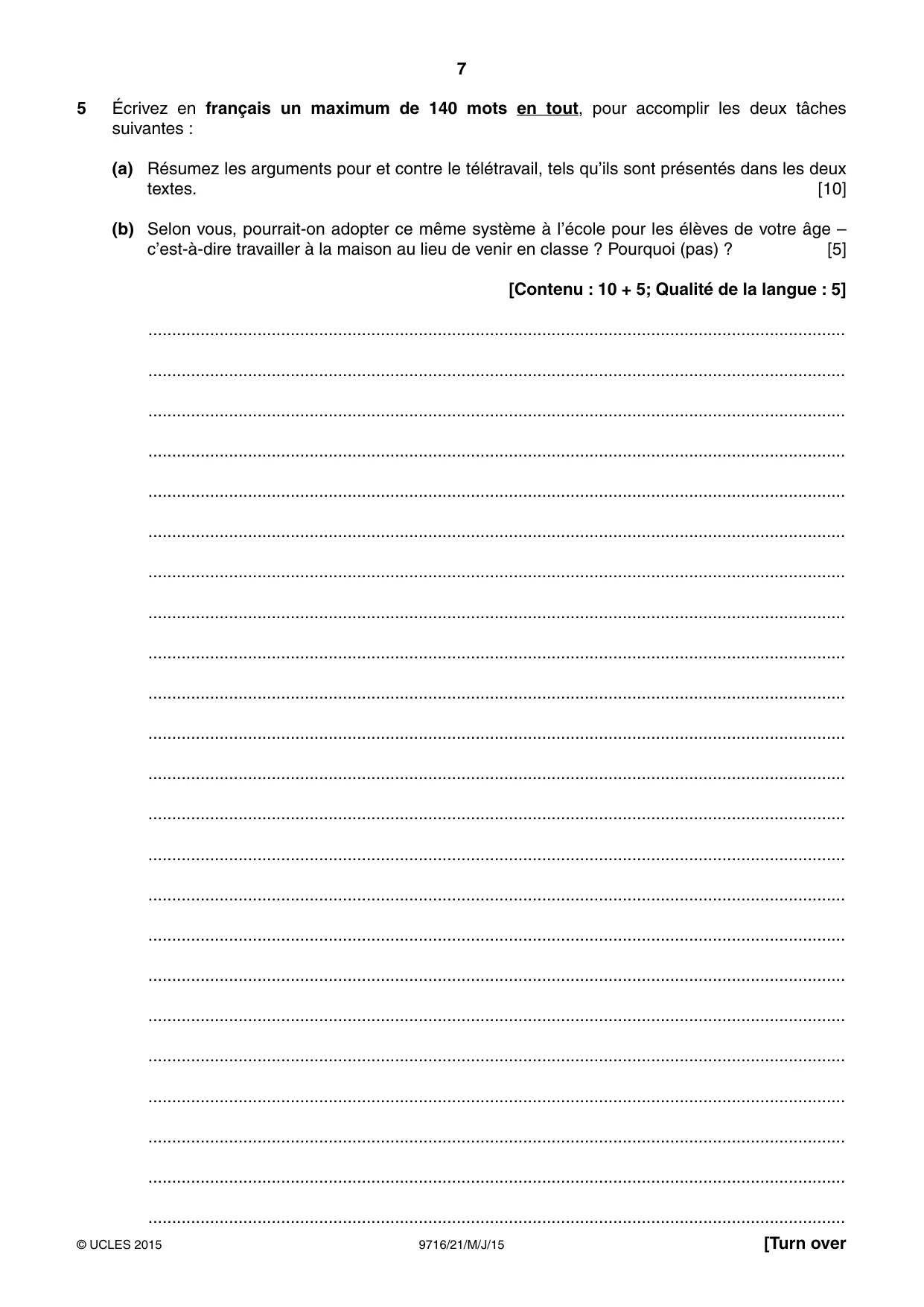 Cambridge A Level French (A Level only) 9716 2015 May/June Paper 2 · Variant 1 question paper, page 7 of 8