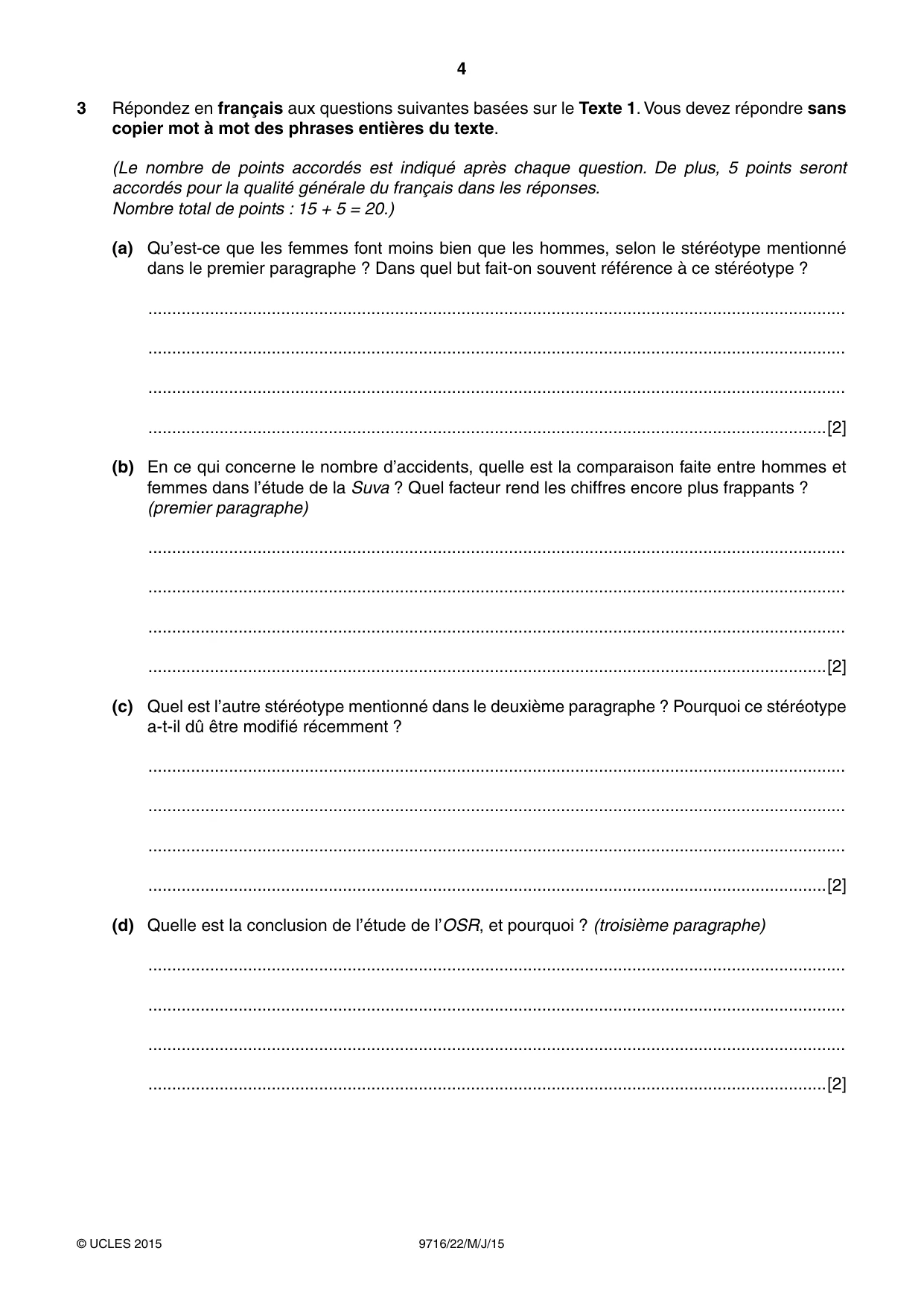 Cambridge A Level French (A Level only) 9716 2015 May/June Paper 2 · Variant 2 question paper, page 4 of 8