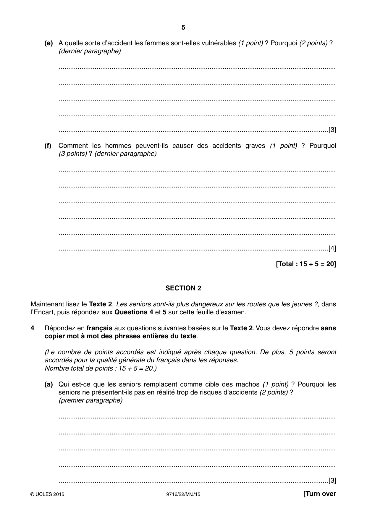 Cambridge A Level French (A Level only) 9716 2015 May/June Paper 2 · Variant 2 question paper, page 5 of 8