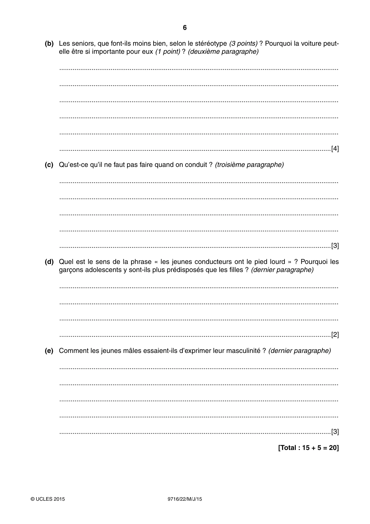 Cambridge A Level French (A Level only) 9716 2015 May/June Paper 2 · Variant 2 question paper, page 6 of 8