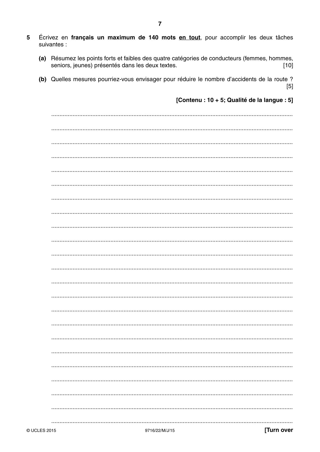 Cambridge A Level French (A Level only) 9716 2015 May/June Paper 2 · Variant 2 question paper, page 7 of 8