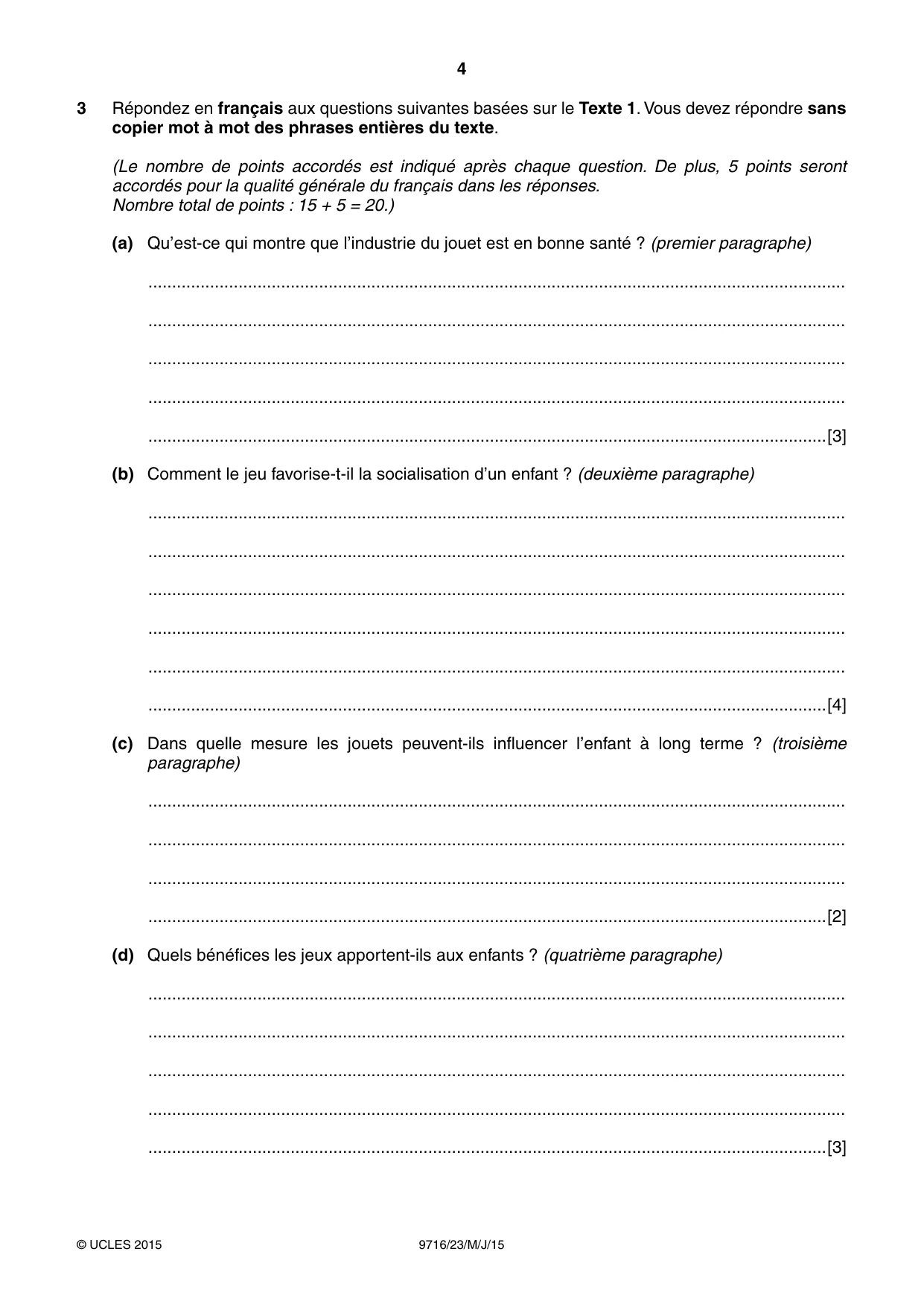 Cambridge A Level French (A Level only) 9716 2015 May/June Paper 2 · Variant 3 question paper, page 4 of 8