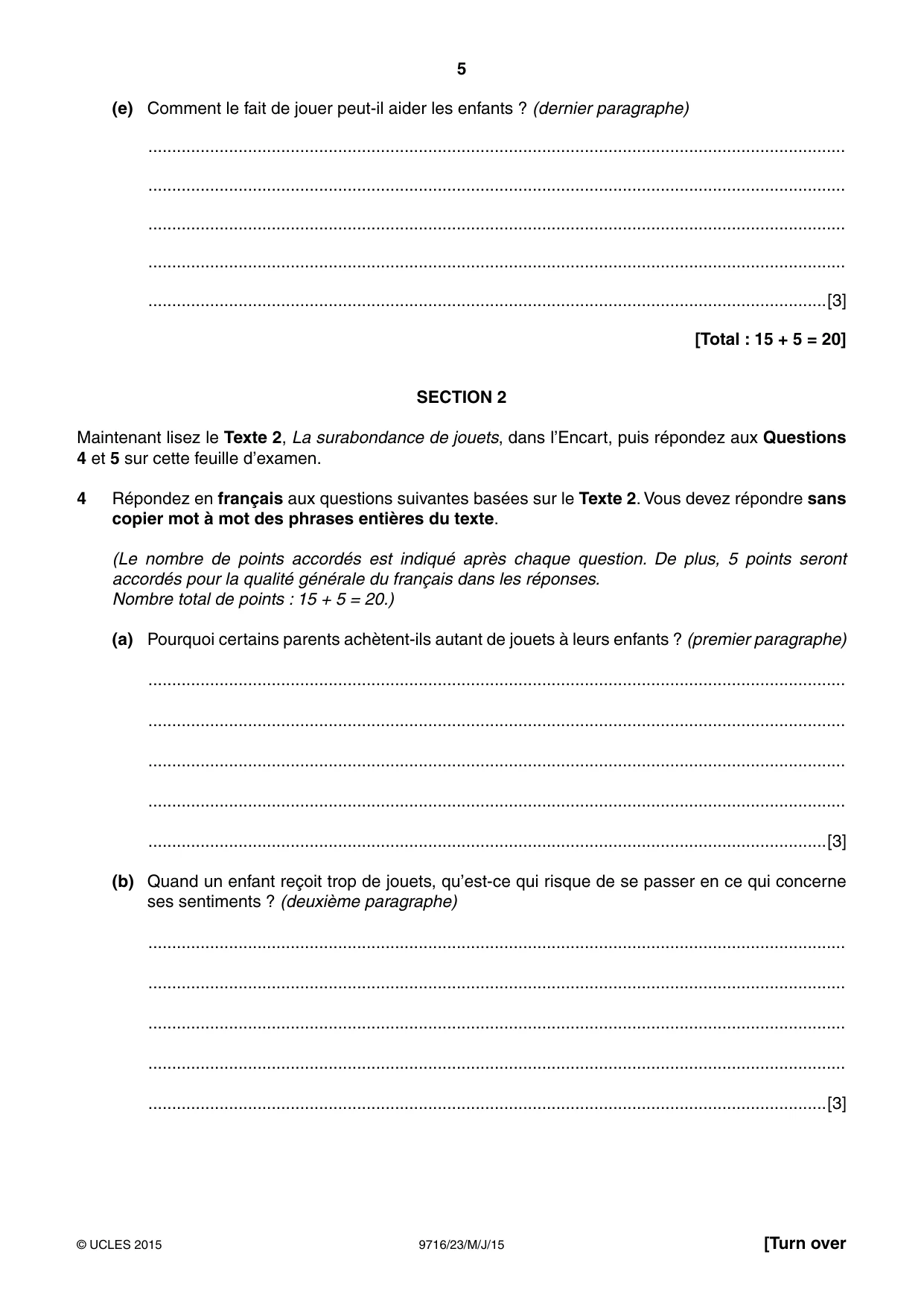 Cambridge A Level French (A Level only) 9716 2015 May/June Paper 2 · Variant 3 question paper, page 5 of 8