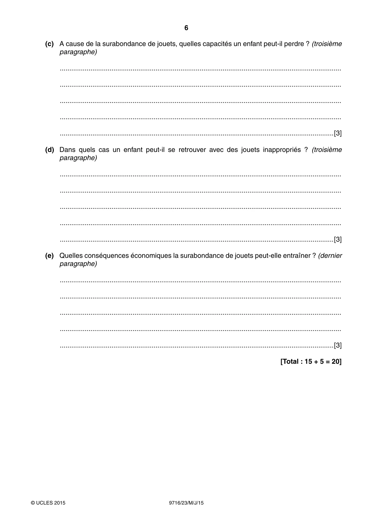 Cambridge A Level French (A Level only) 9716 2015 May/June Paper 2 · Variant 3 question paper, page 6 of 8