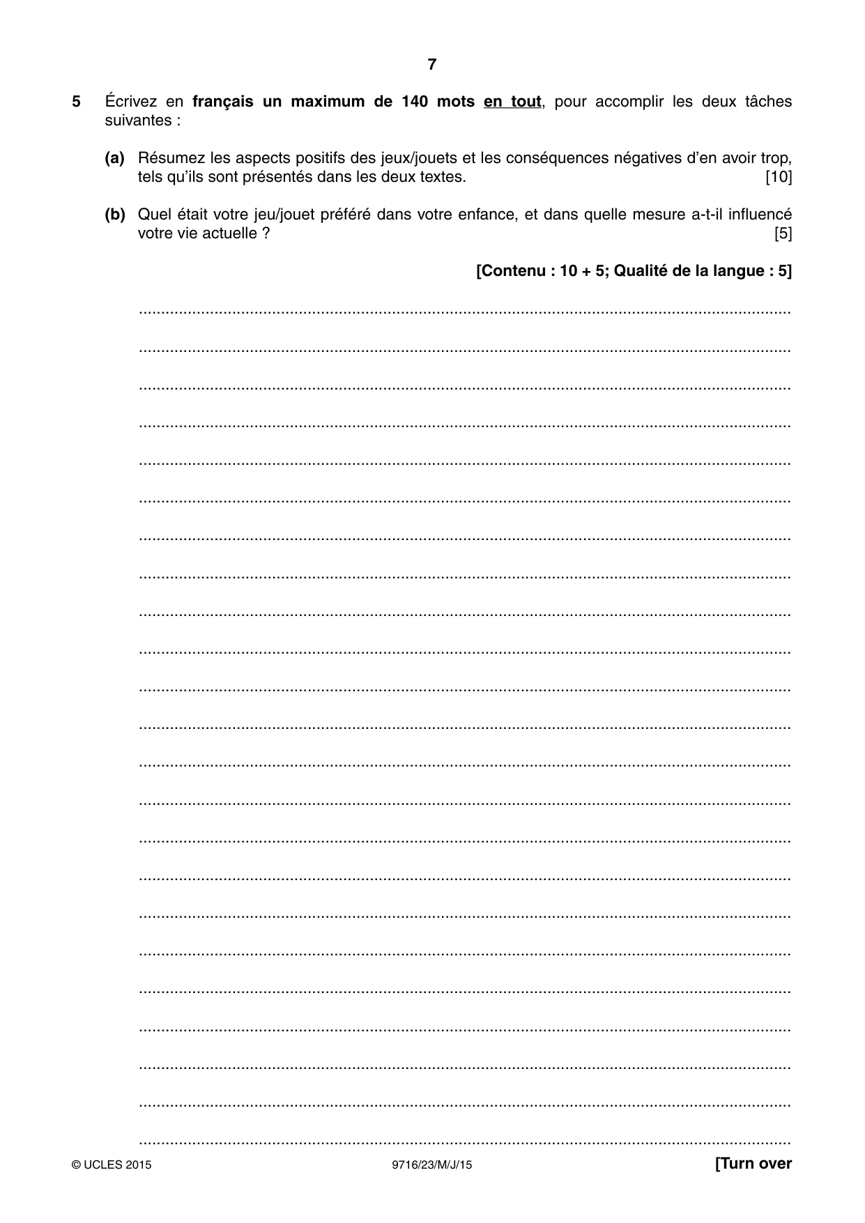 Cambridge A Level French (A Level only) 9716 2015 May/June Paper 2 · Variant 3 question paper, page 7 of 8