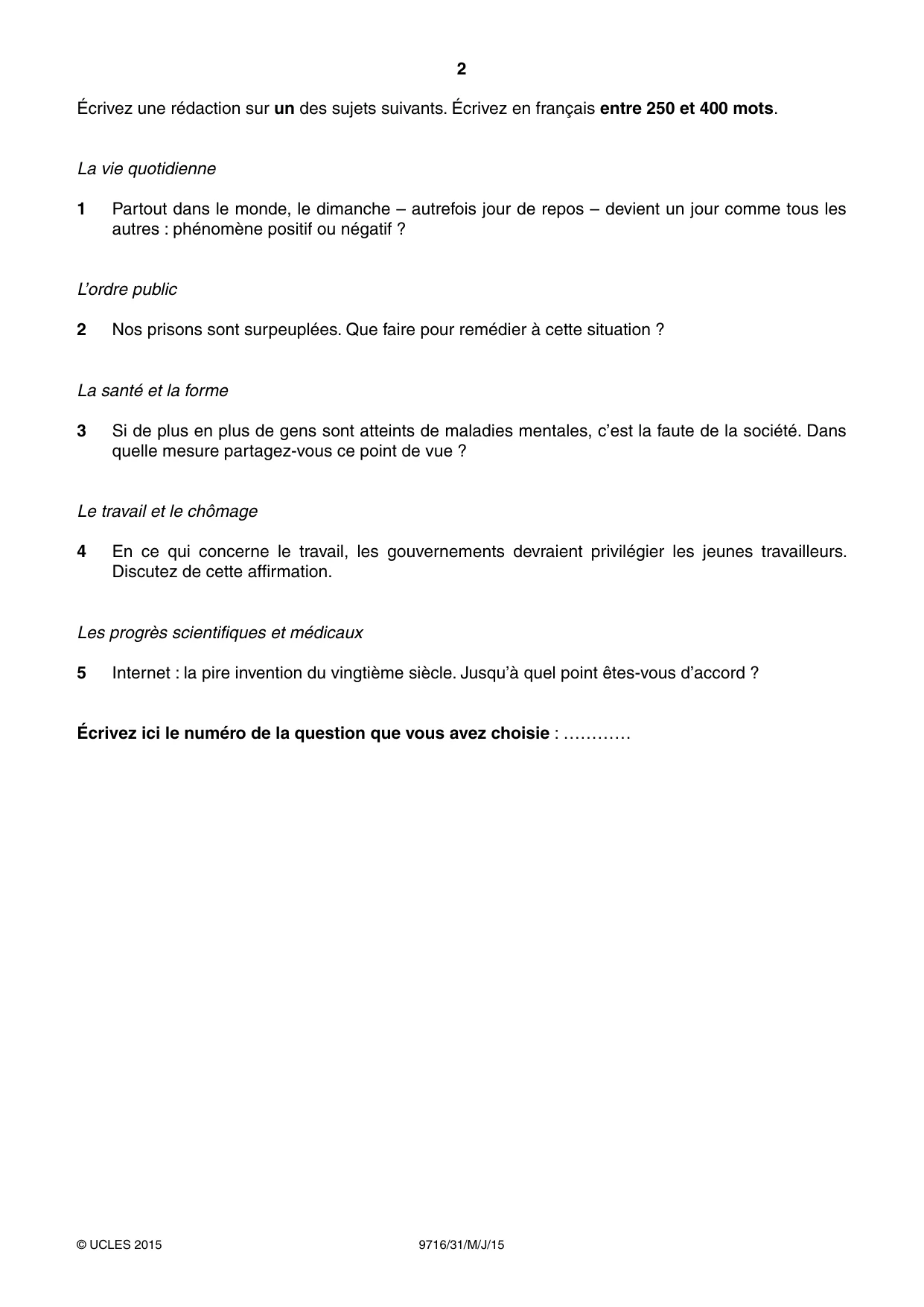 Cambridge A Level French (A Level only) 9716 2015 May/June Paper 3 · Variant 1 question paper, page 2 of 8