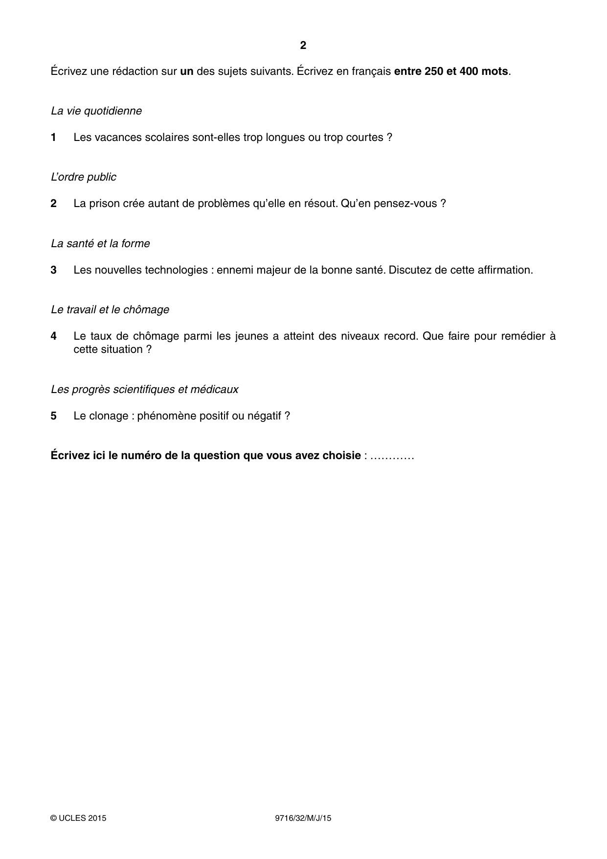 Cambridge A Level French (A Level only) 9716 2015 May/June Paper 3 · Variant 2 question paper, page 2 of 8