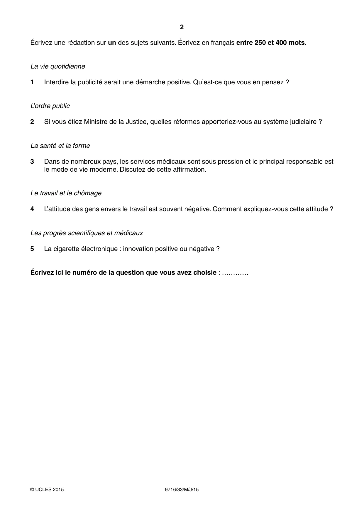 Cambridge A Level French (A Level only) 9716 2015 May/June Paper 3 · Variant 3 question paper, page 2 of 8