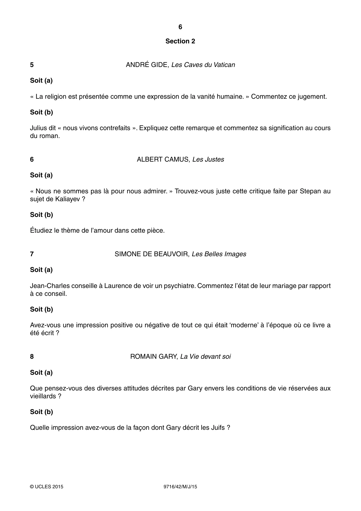 Cambridge A Level French (A Level only) 9716 2015 May/June Paper 4 · Variant 2 question paper, page 6 of 8