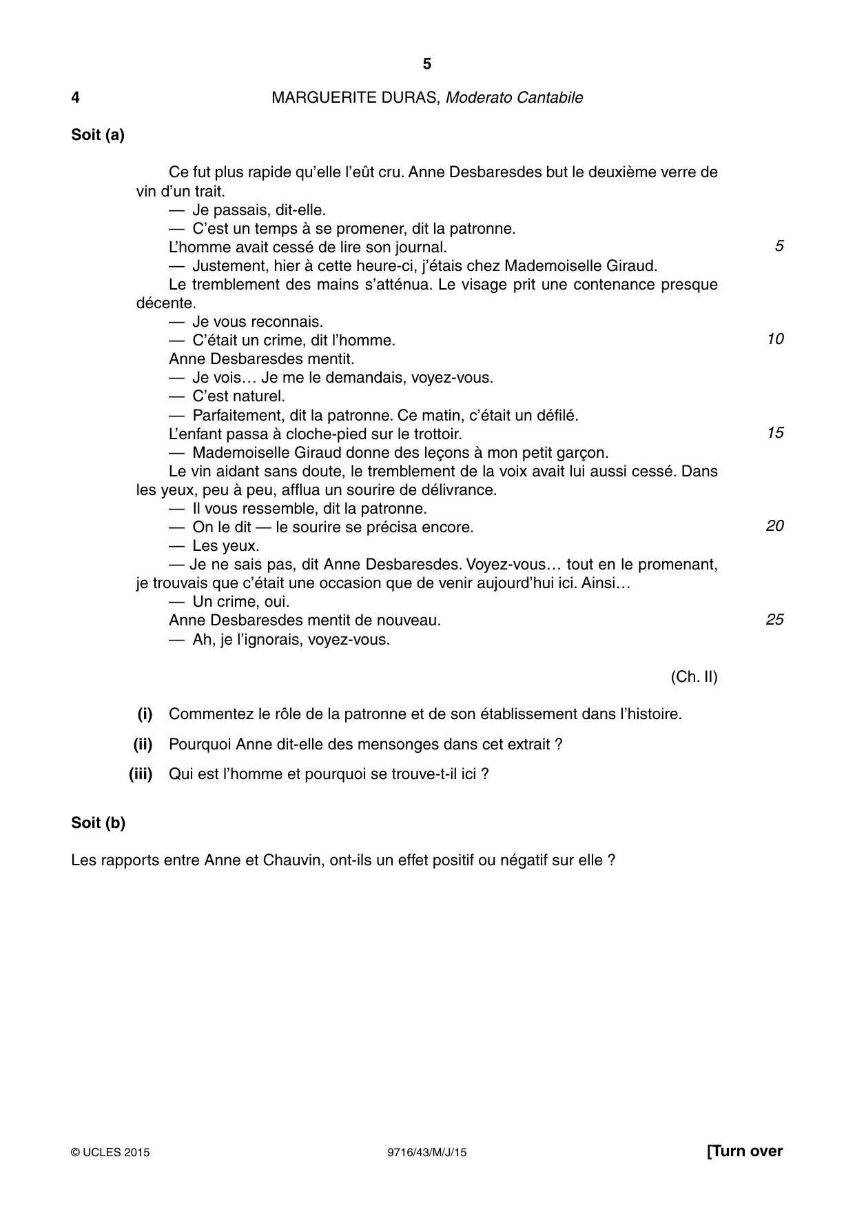 Cambridge A Level French (A Level only) 9716 2015 May/June Paper 4 · Variant 3 question paper, page 5 of 8