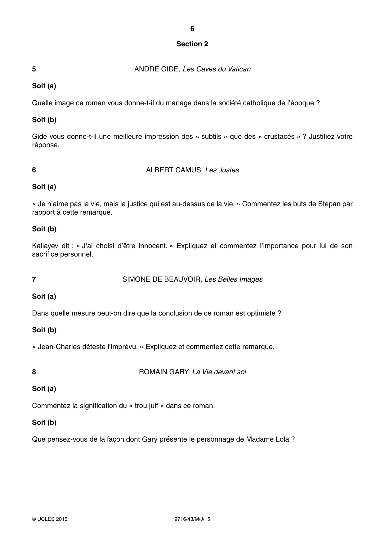 Cambridge A Level French (A Level only) 9716 2015 May/June Paper 4 · Variant 3 question paper, page 6 of 8