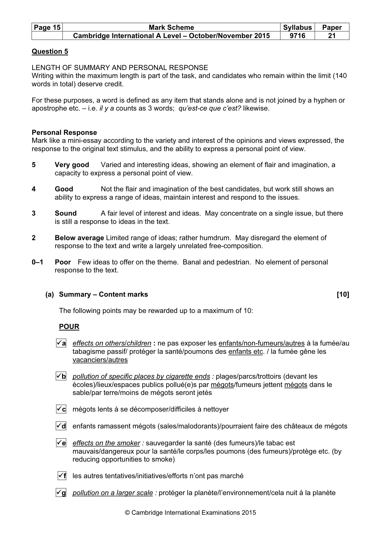 Mark scheme, page 15 of 16