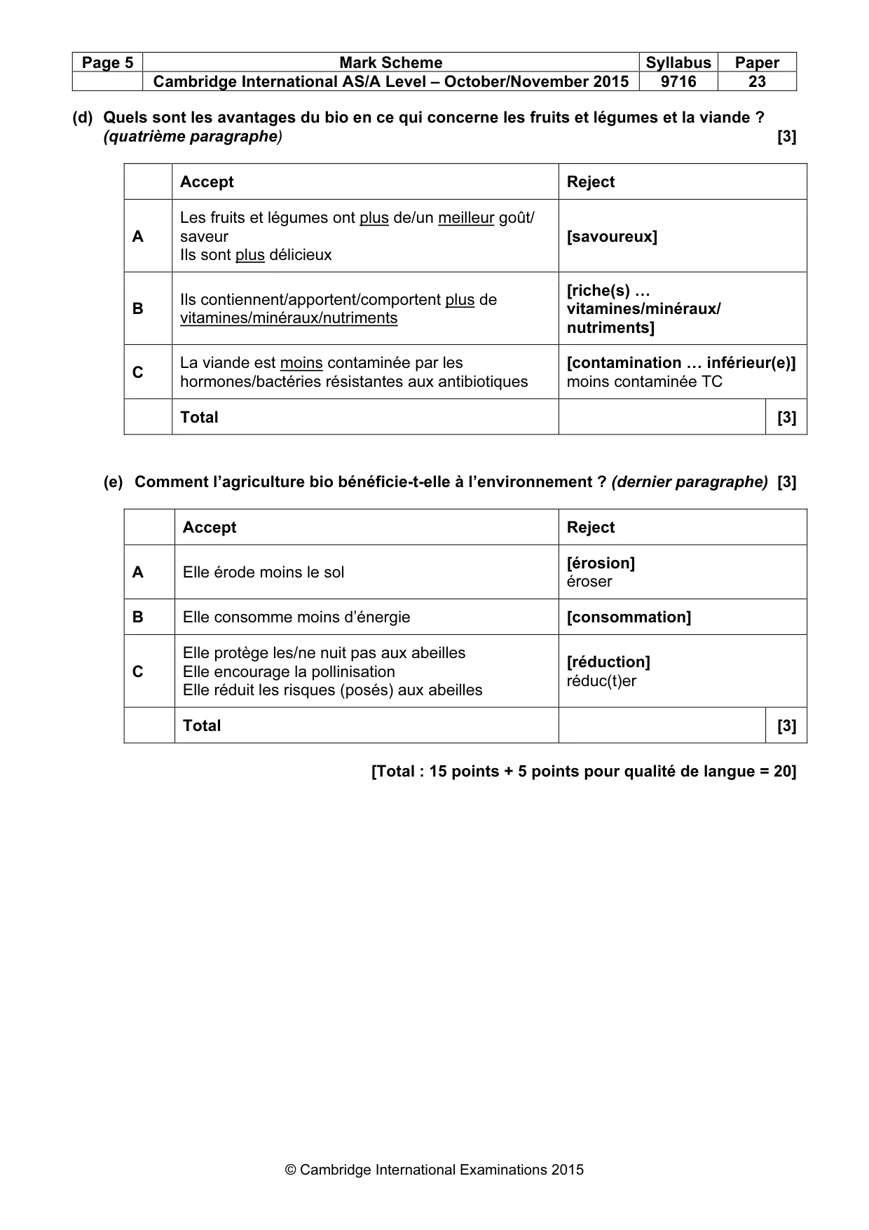 Mark scheme, page 5 of 11