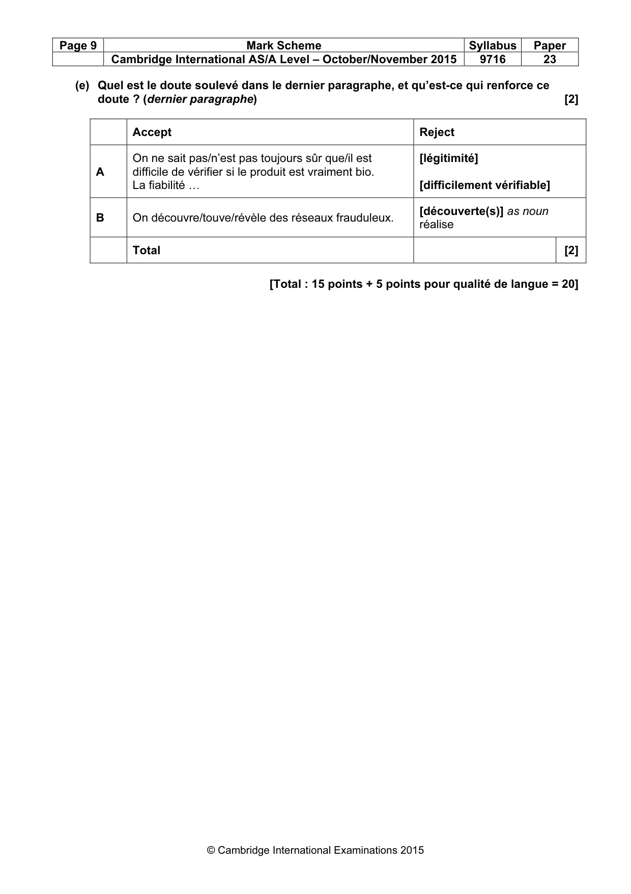 Mark scheme, page 9 of 11