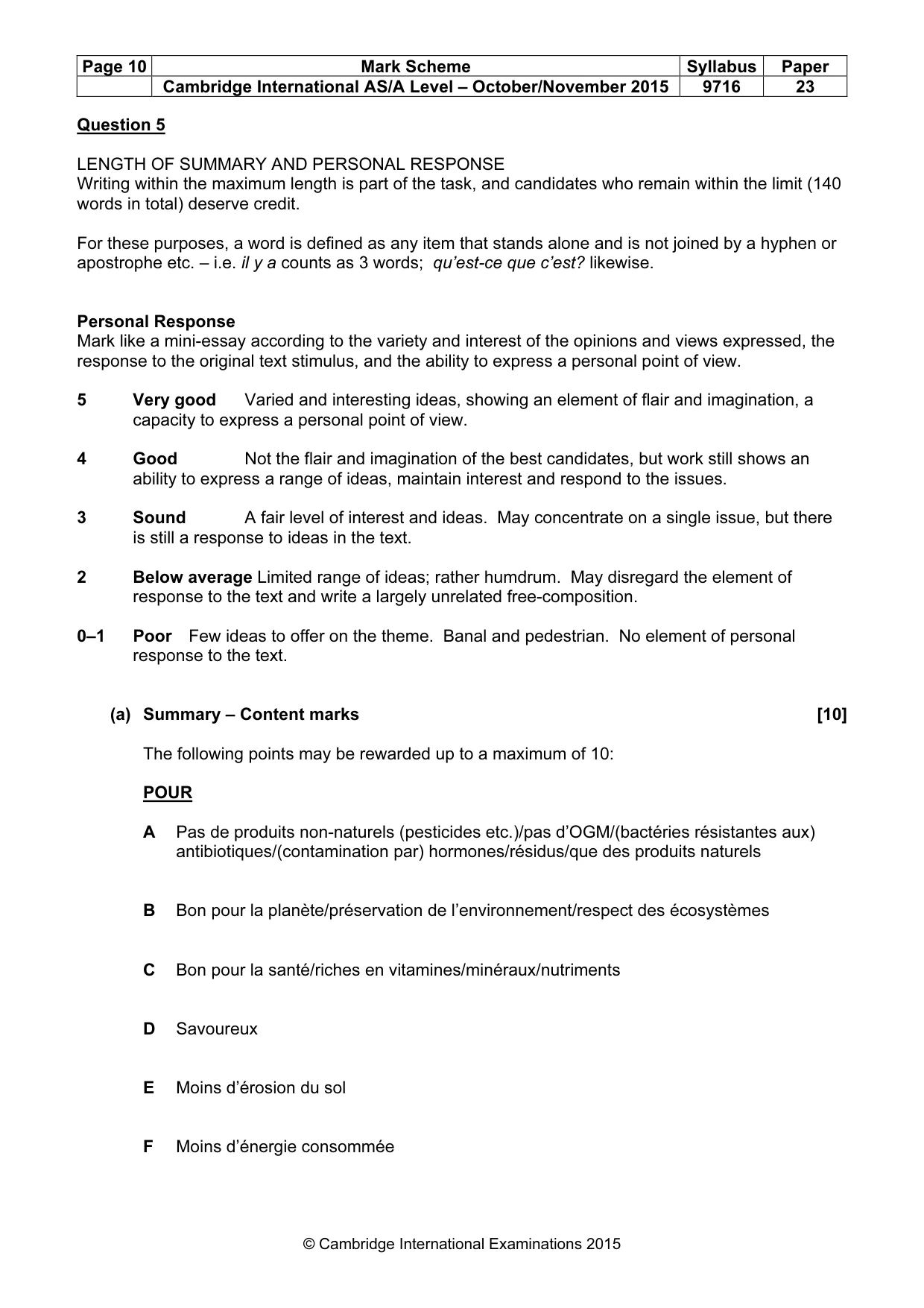Mark scheme, page 10 of 11
