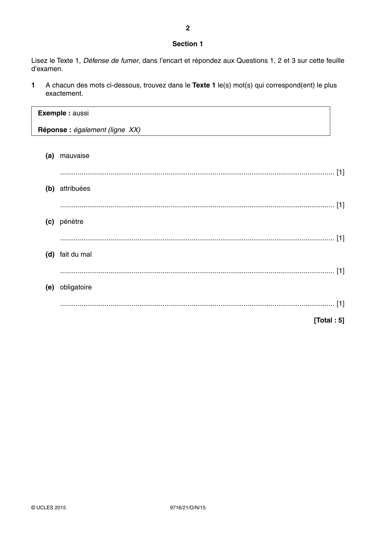 Cambridge A Level French (A Level only) 9716 2015 Oct/Nov Paper 2 · Variant 1 question paper, page 2 of 8