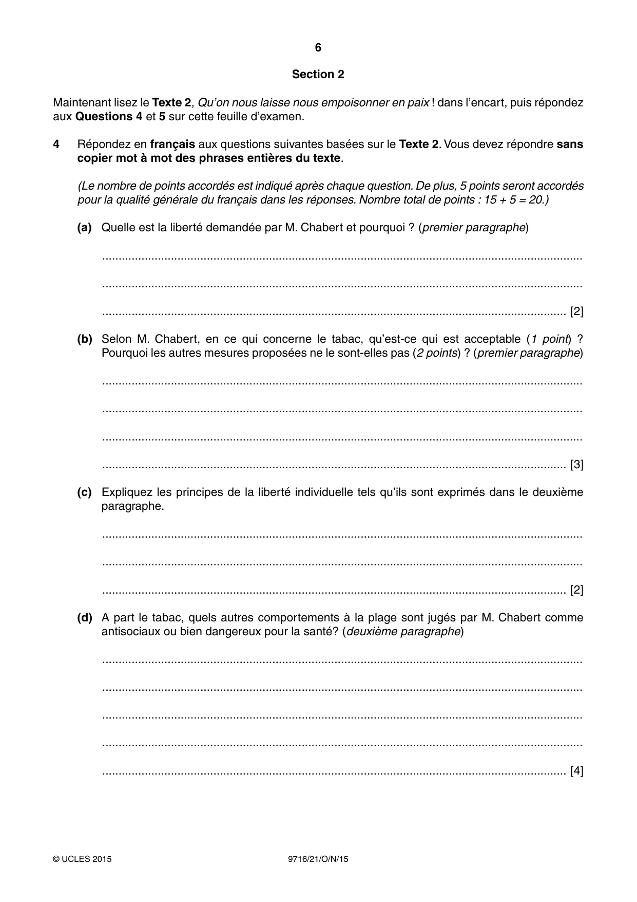 Cambridge A Level French (A Level only) 9716 2015 Oct/Nov Paper 2 · Variant 1 question paper, page 6 of 8