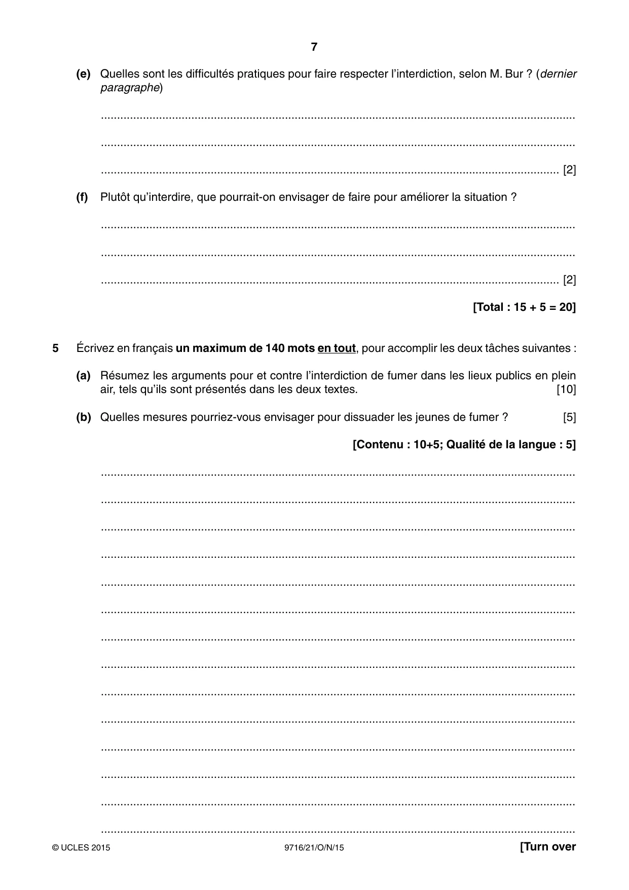 Cambridge A Level French (A Level only) 9716 2015 Oct/Nov Paper 2 · Variant 1 question paper, page 7 of 8
