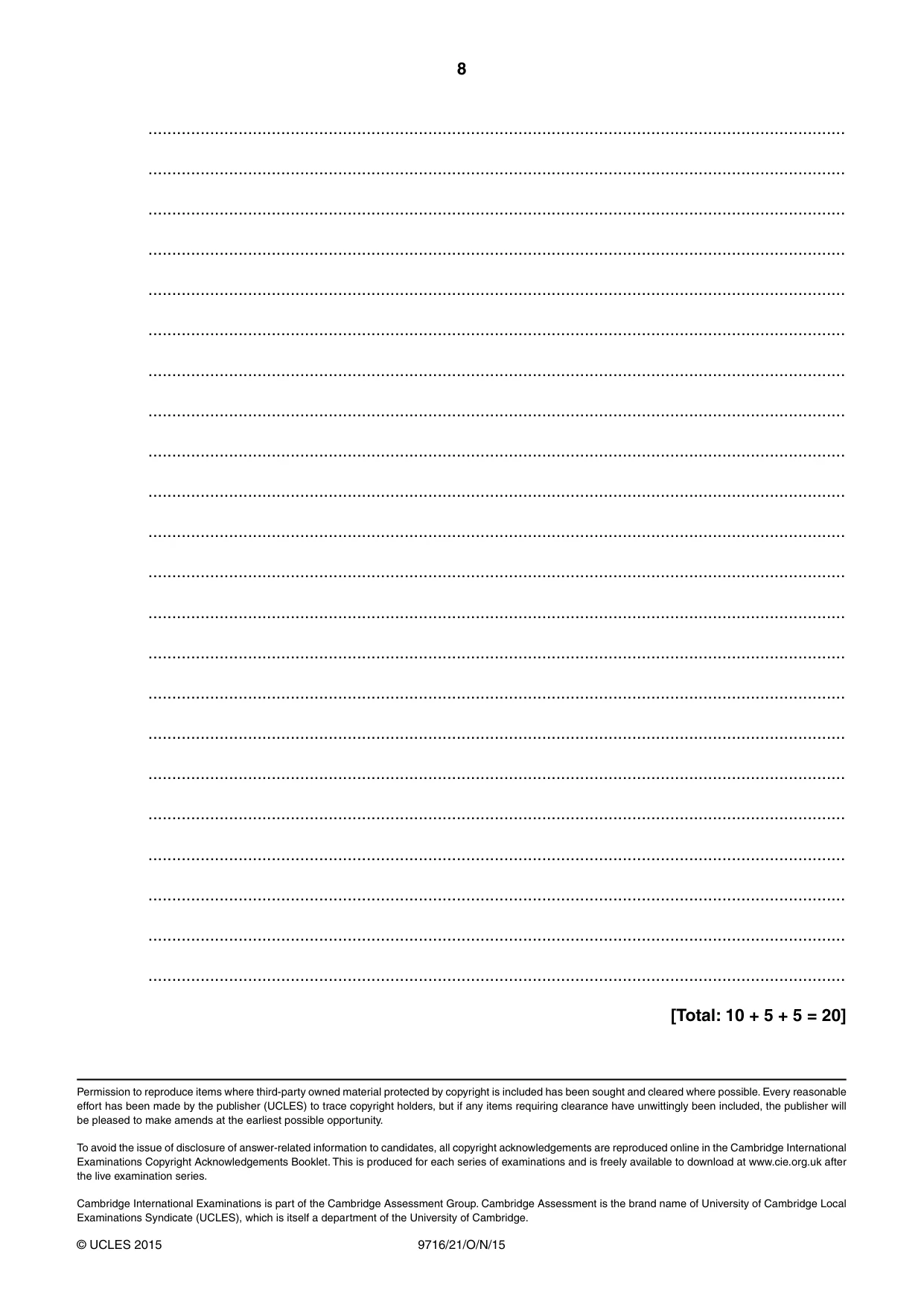 Cambridge A Level French (A Level only) 9716 2015 Oct/Nov Paper 2 · Variant 1 question paper, page 8 of 8