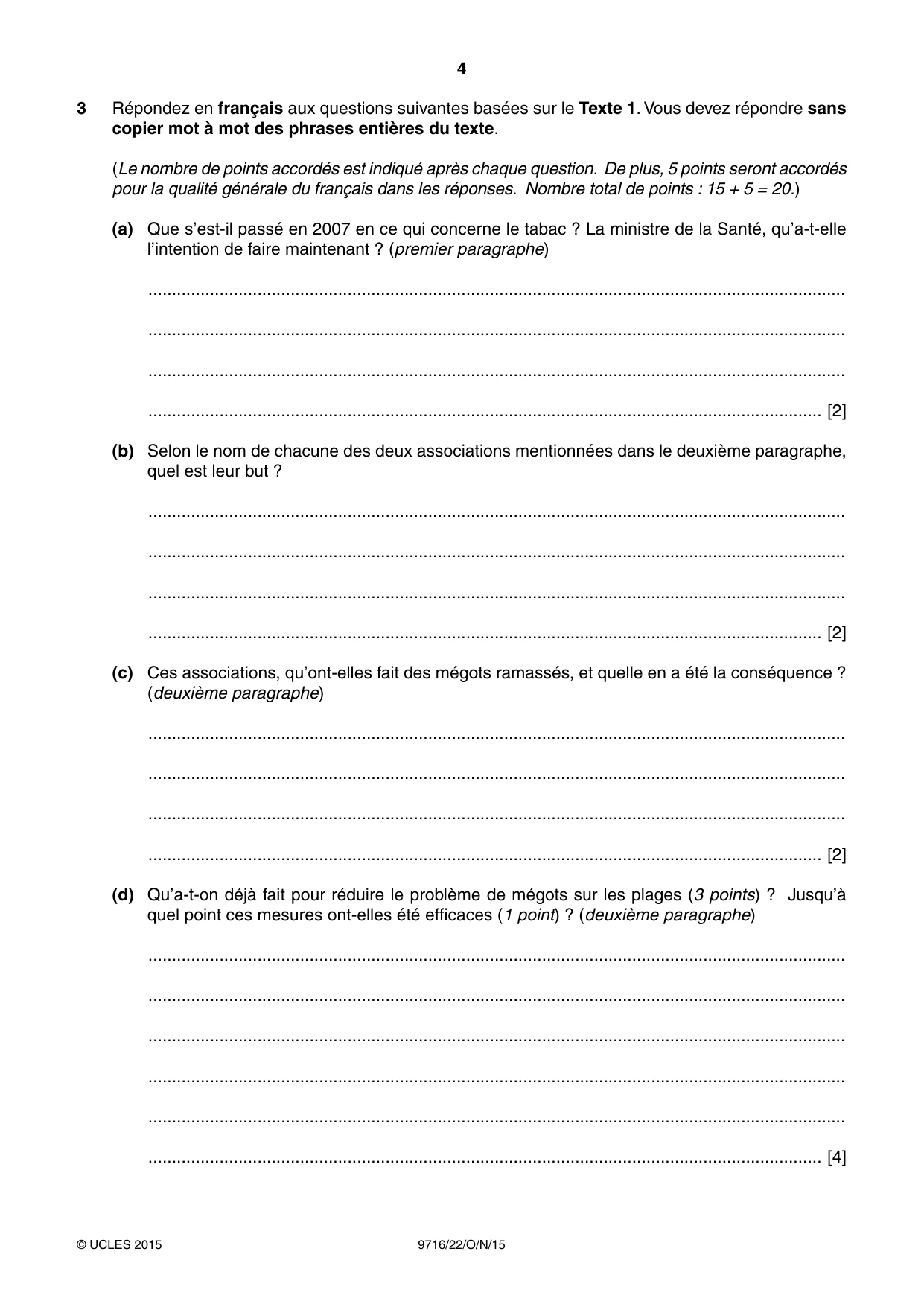 Cambridge A Level French (A Level only) 9716 2015 Oct/Nov Paper 2 · Variant 2 question paper, page 4 of 8