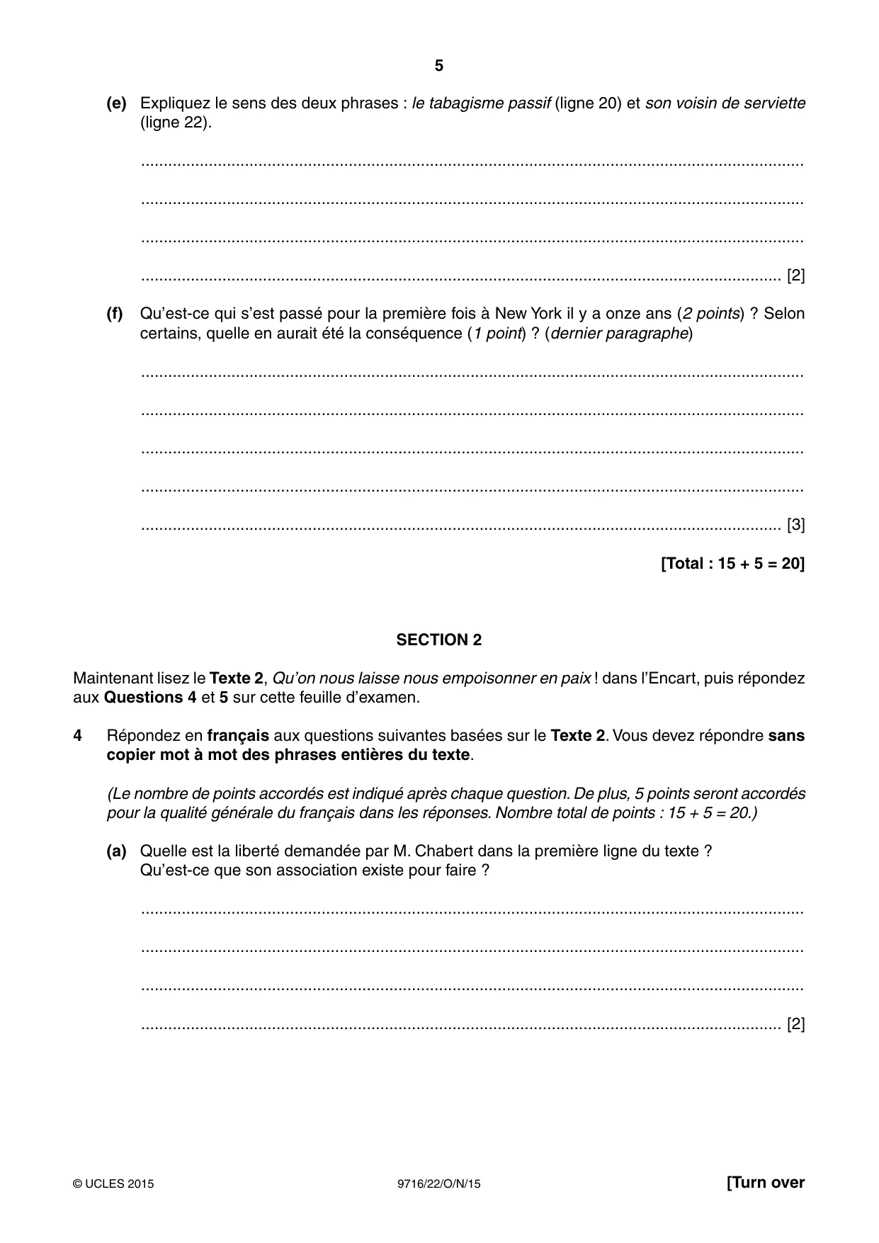 Cambridge A Level French (A Level only) 9716 2015 Oct/Nov Paper 2 · Variant 2 question paper, page 5 of 8