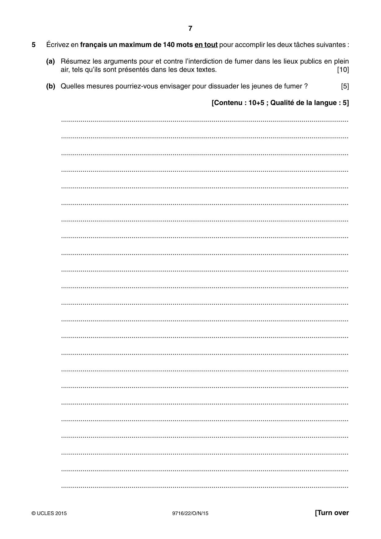 Cambridge A Level French (A Level only) 9716 2015 Oct/Nov Paper 2 · Variant 2 question paper, page 7 of 8