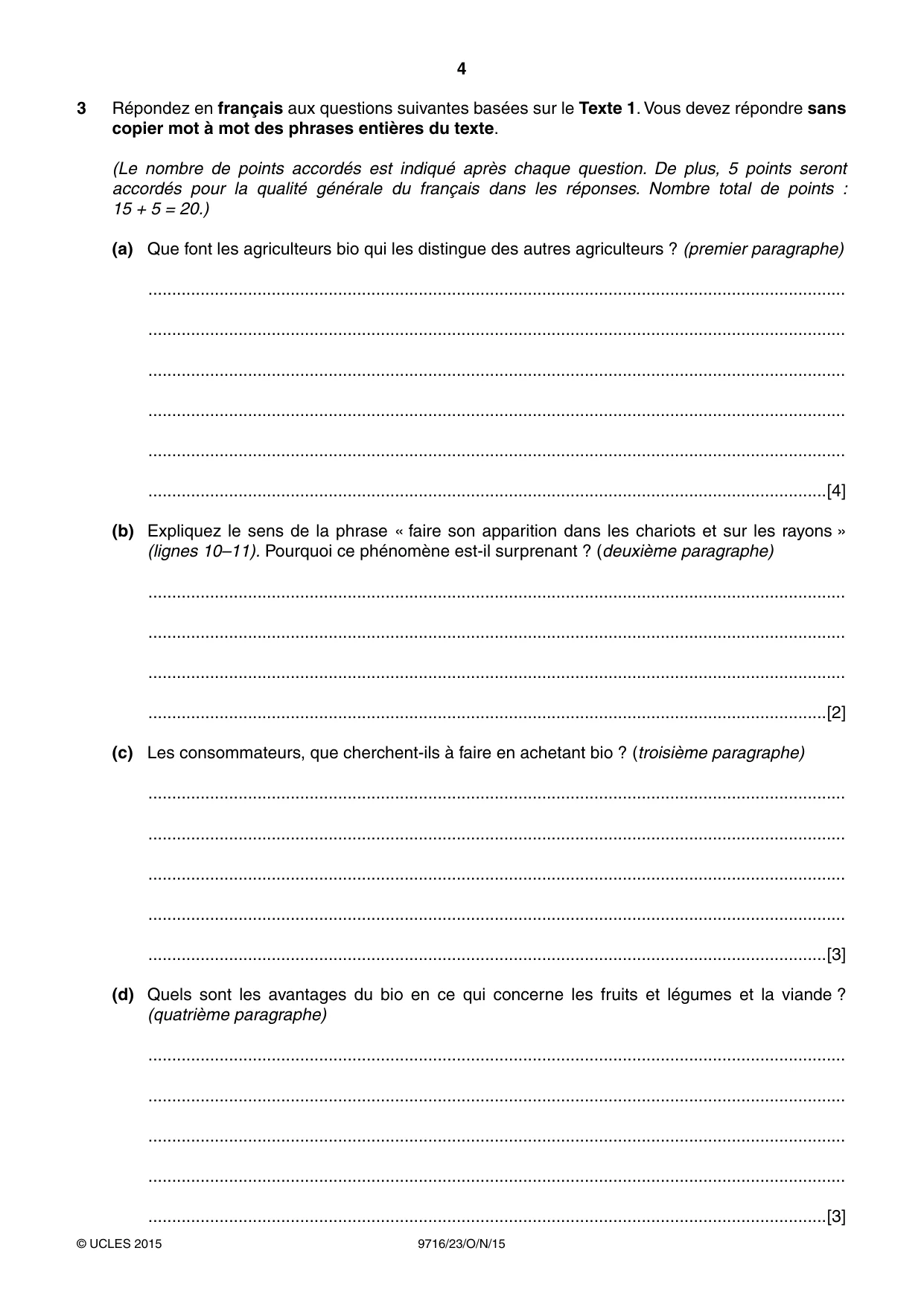 Cambridge A Level French (A Level only) 9716 2015 Oct/Nov Paper 2 · Variant 3 question paper, page 4 of 8