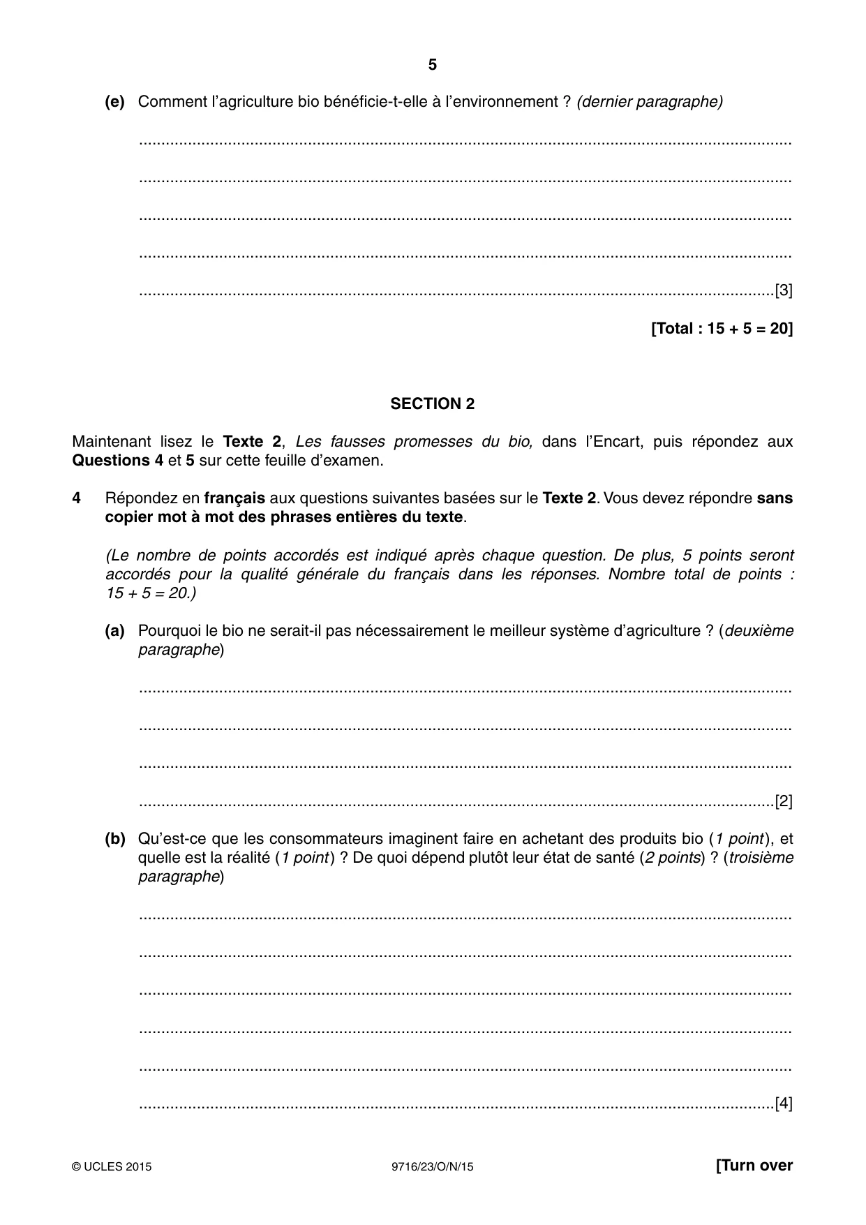Cambridge A Level French (A Level only) 9716 2015 Oct/Nov Paper 2 · Variant 3 question paper, page 5 of 8