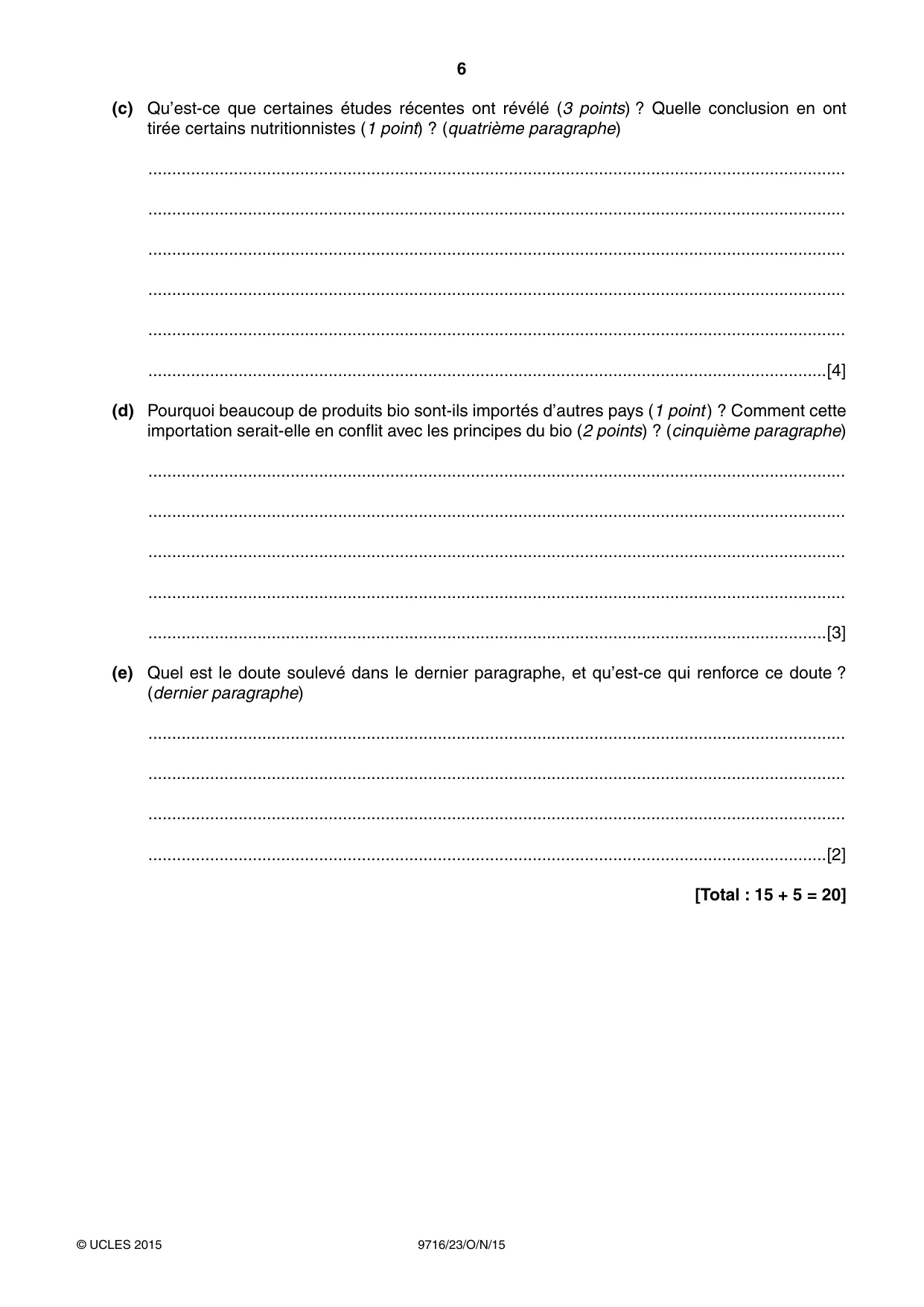 Cambridge A Level French (A Level only) 9716 2015 Oct/Nov Paper 2 · Variant 3 question paper, page 6 of 8