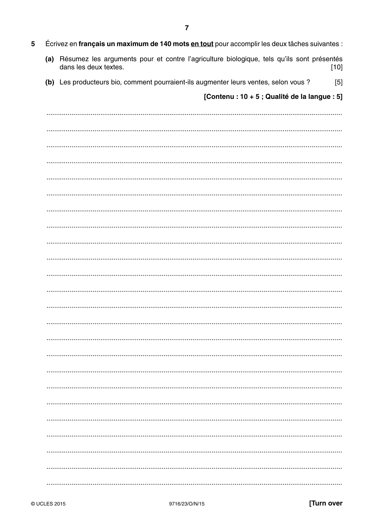 Cambridge A Level French (A Level only) 9716 2015 Oct/Nov Paper 2 · Variant 3 question paper, page 7 of 8