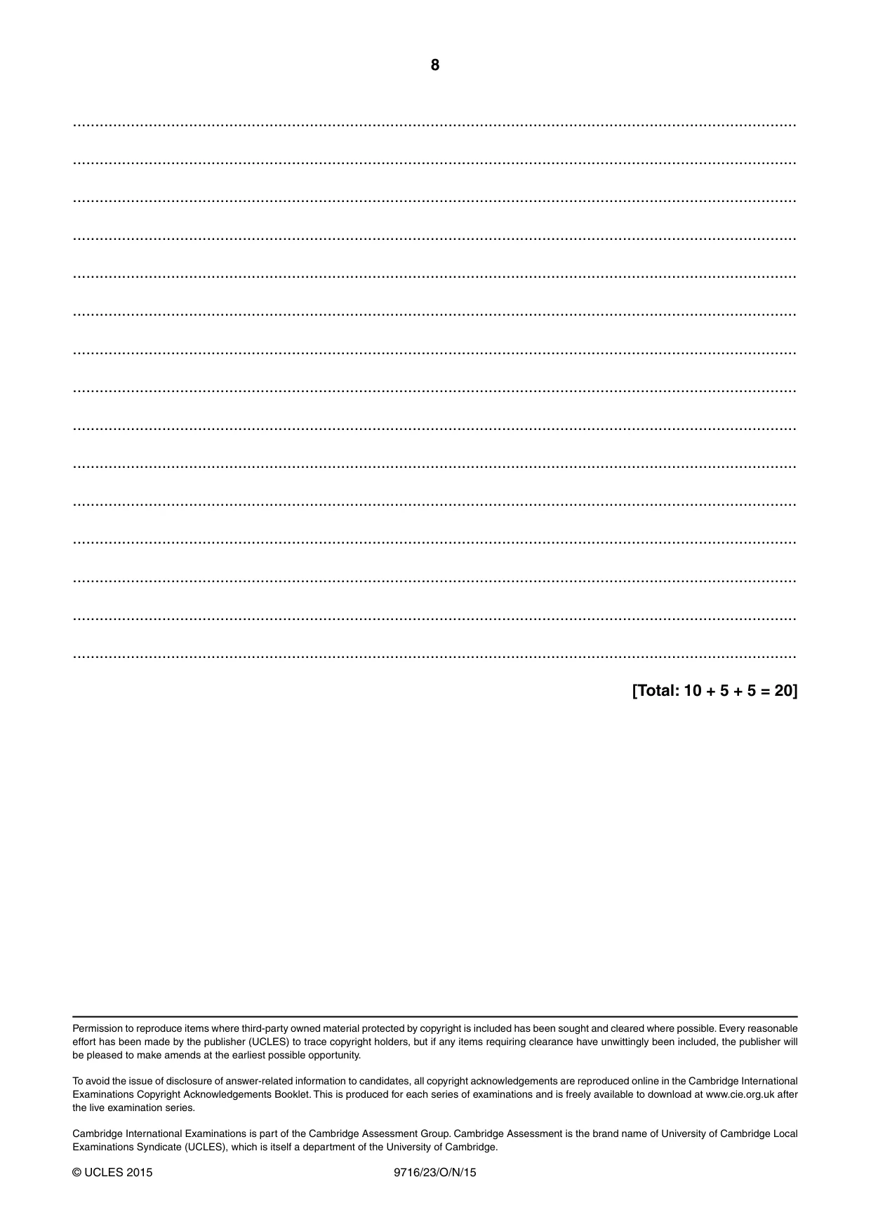 Cambridge A Level French (A Level only) 9716 2015 Oct/Nov Paper 2 · Variant 3 question paper, page 8 of 8