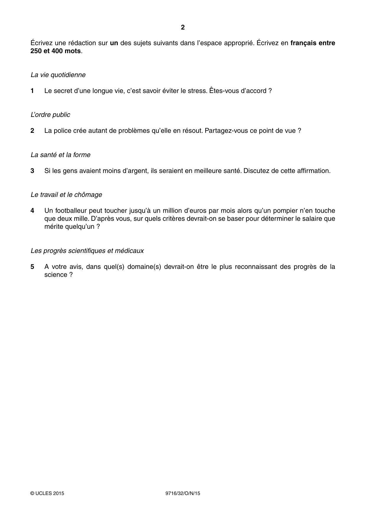 Cambridge A Level French (A Level only) 9716 2015 Oct/Nov Paper 3 · Variant 2 question paper, page 2 of 8