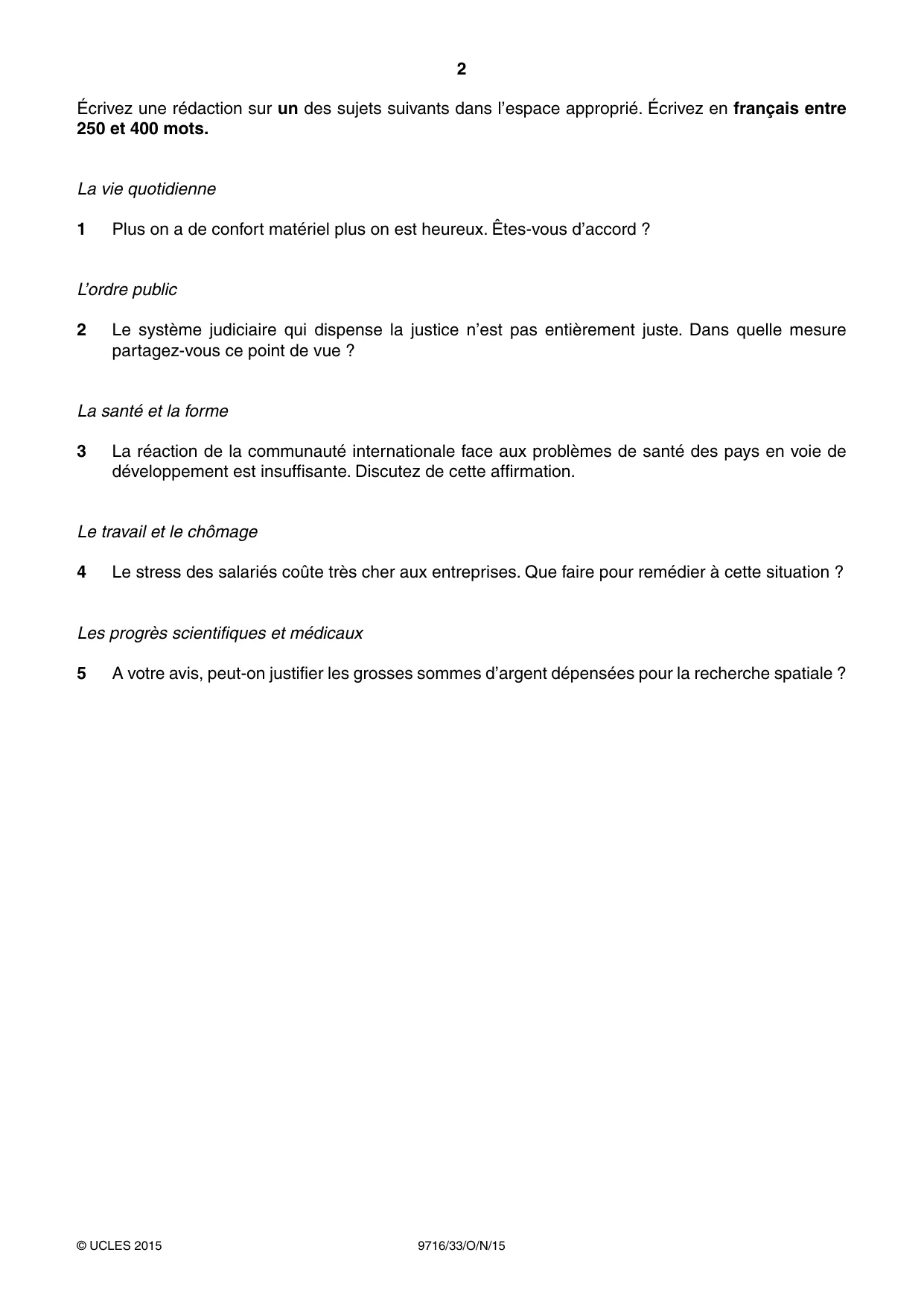 Cambridge A Level French (A Level only) 9716 2015 Oct/Nov Paper 3 · Variant 3 question paper, page 2 of 8