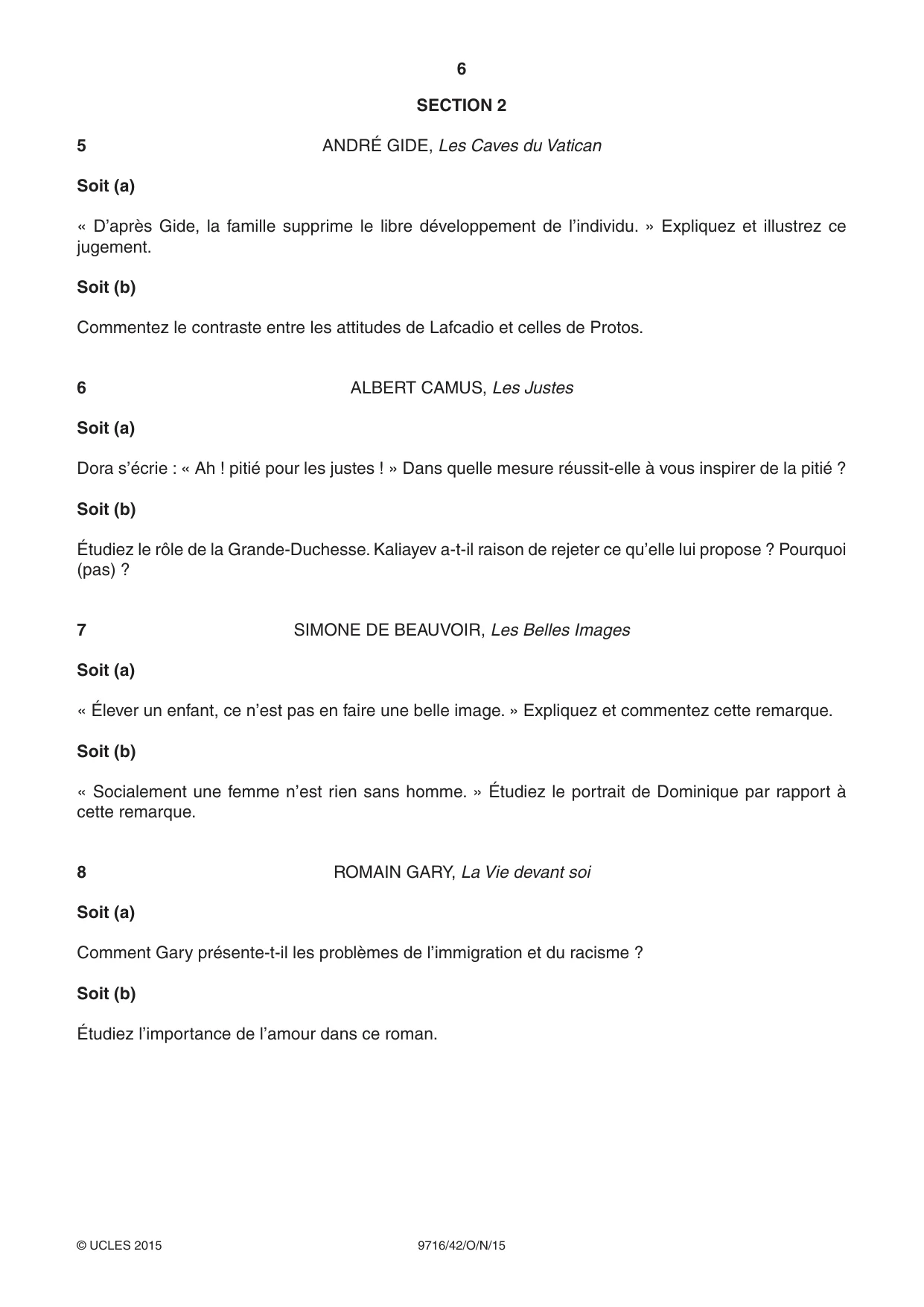 Cambridge A Level French (A Level only) 9716 2015 Oct/Nov Paper 4 · Variant 2 question paper, page 6 of 8
