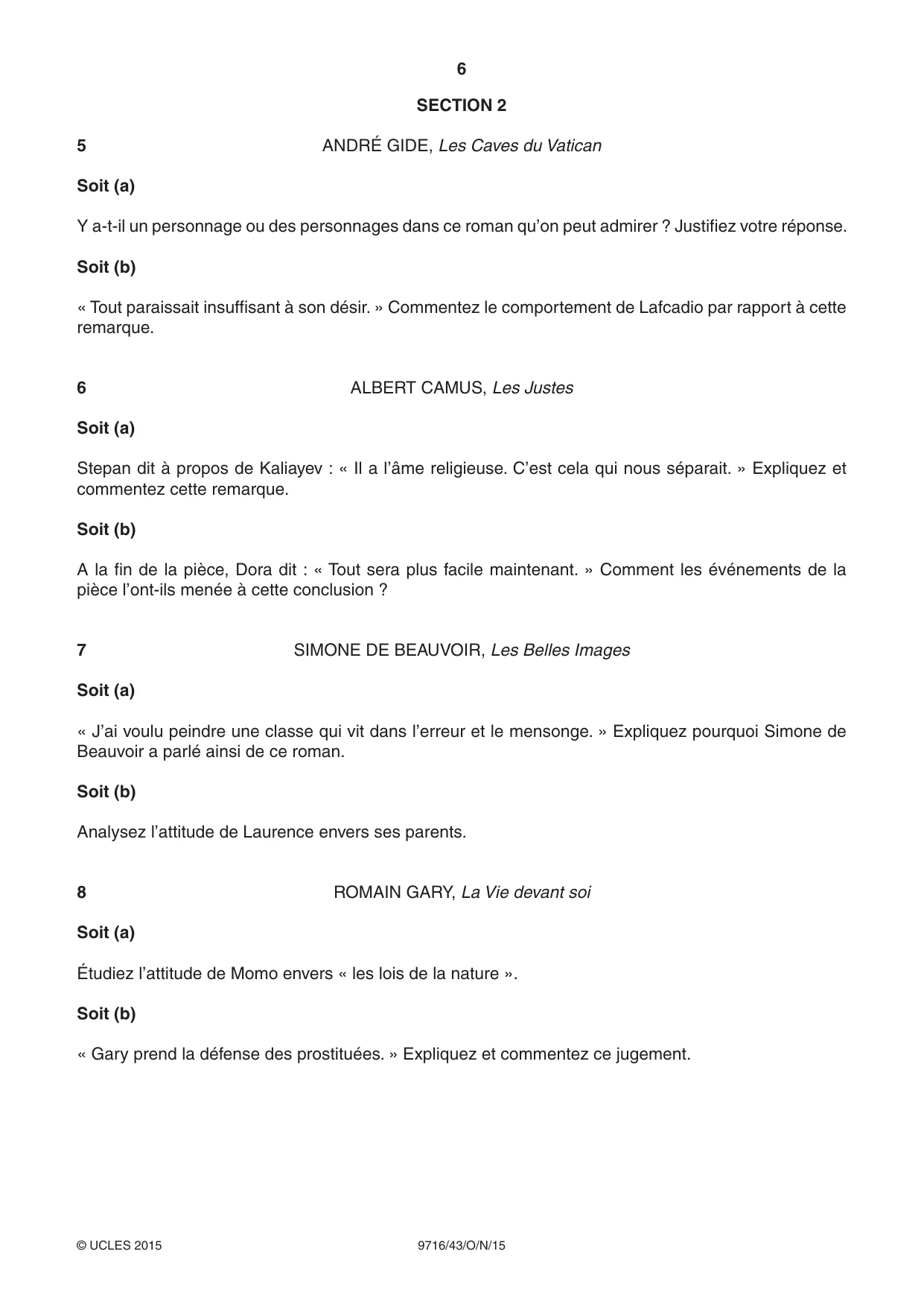 Cambridge A Level French (A Level only) 9716 2015 Oct/Nov Paper 4 · Variant 3 question paper, page 6 of 8
