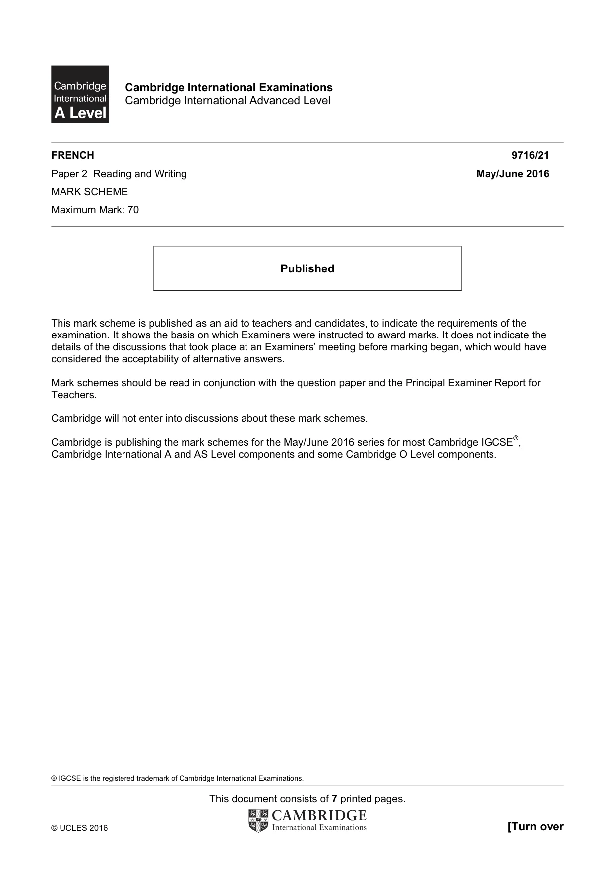 Mark scheme, page 1 of 7