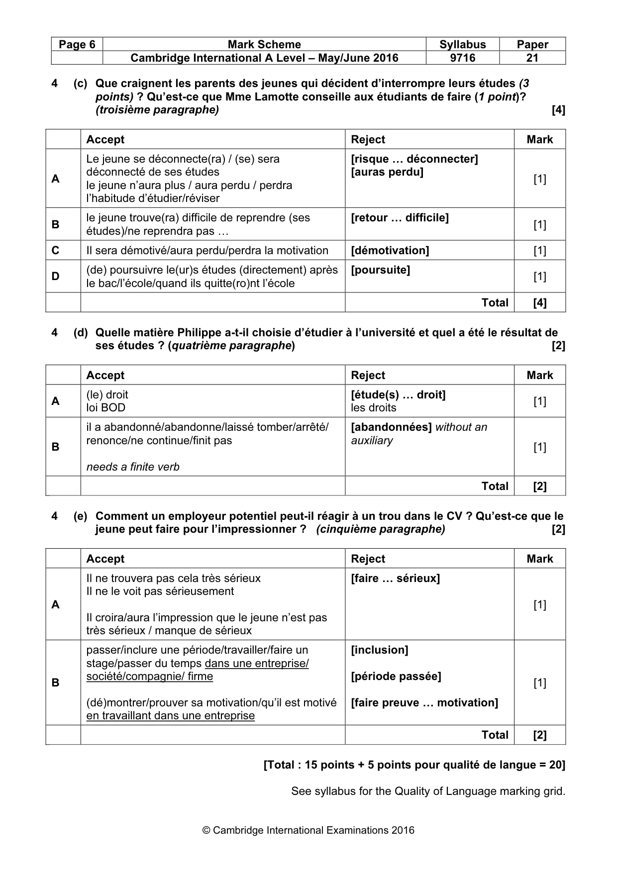 Mark scheme, page 6 of 7