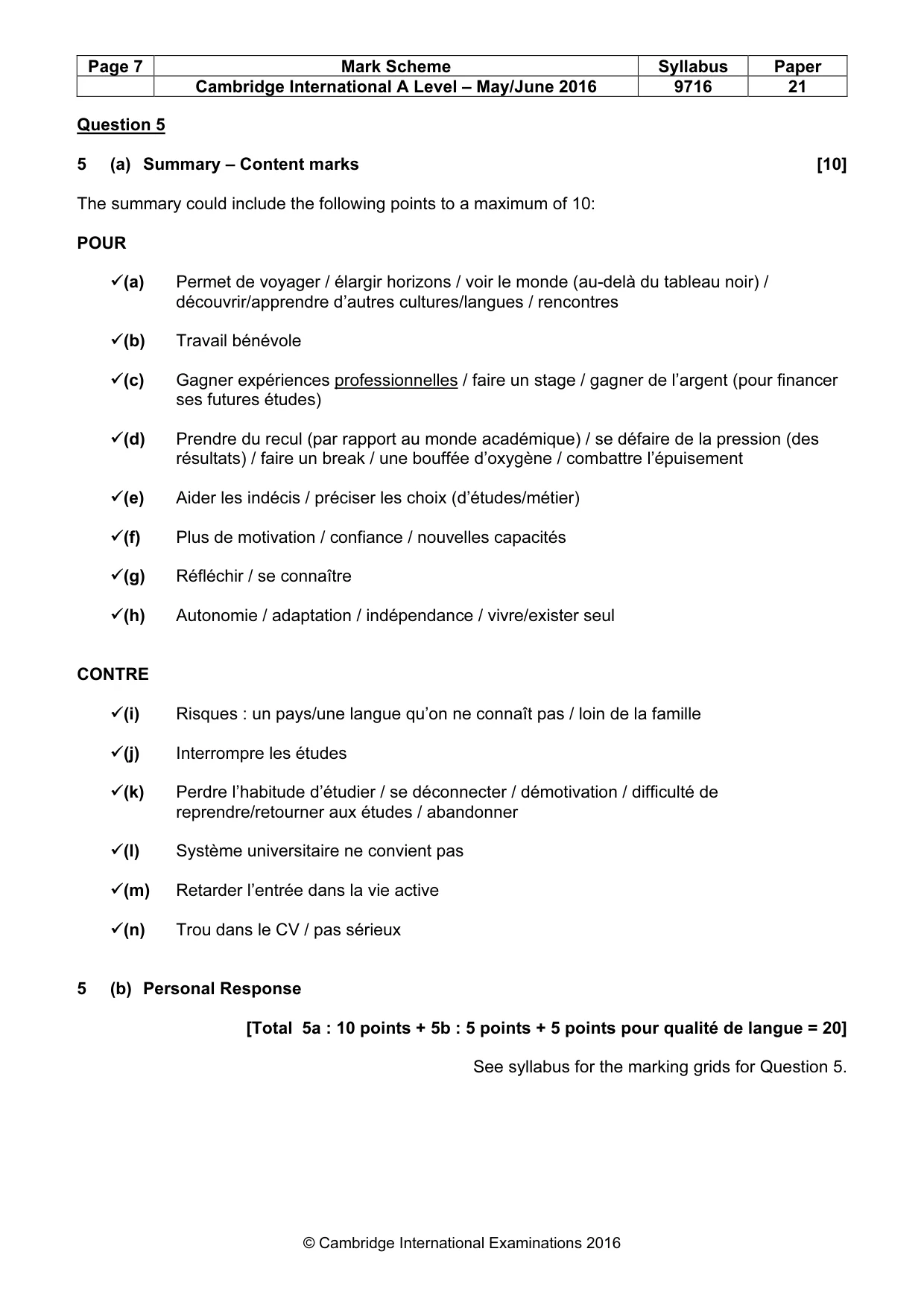 Mark scheme, page 7 of 7