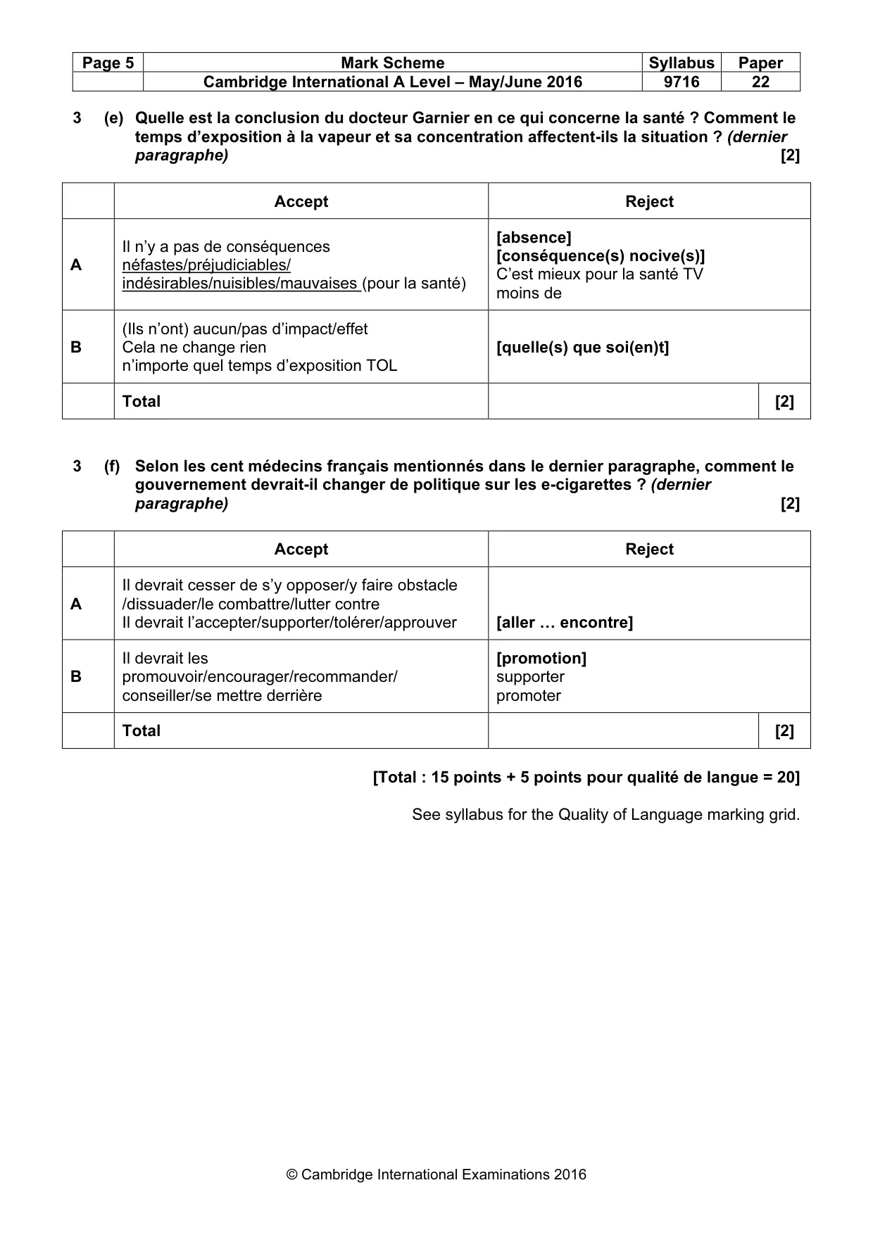 Mark scheme, page 5 of 9