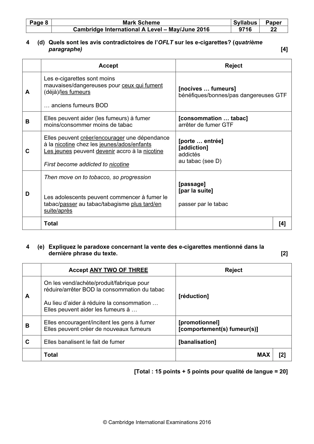 Mark scheme, page 8 of 9