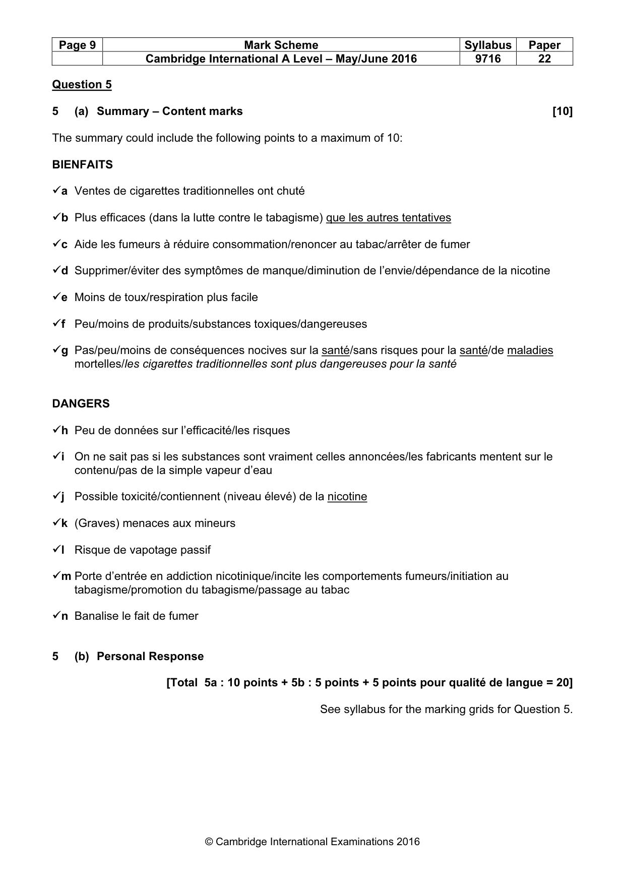 Mark scheme, page 9 of 9