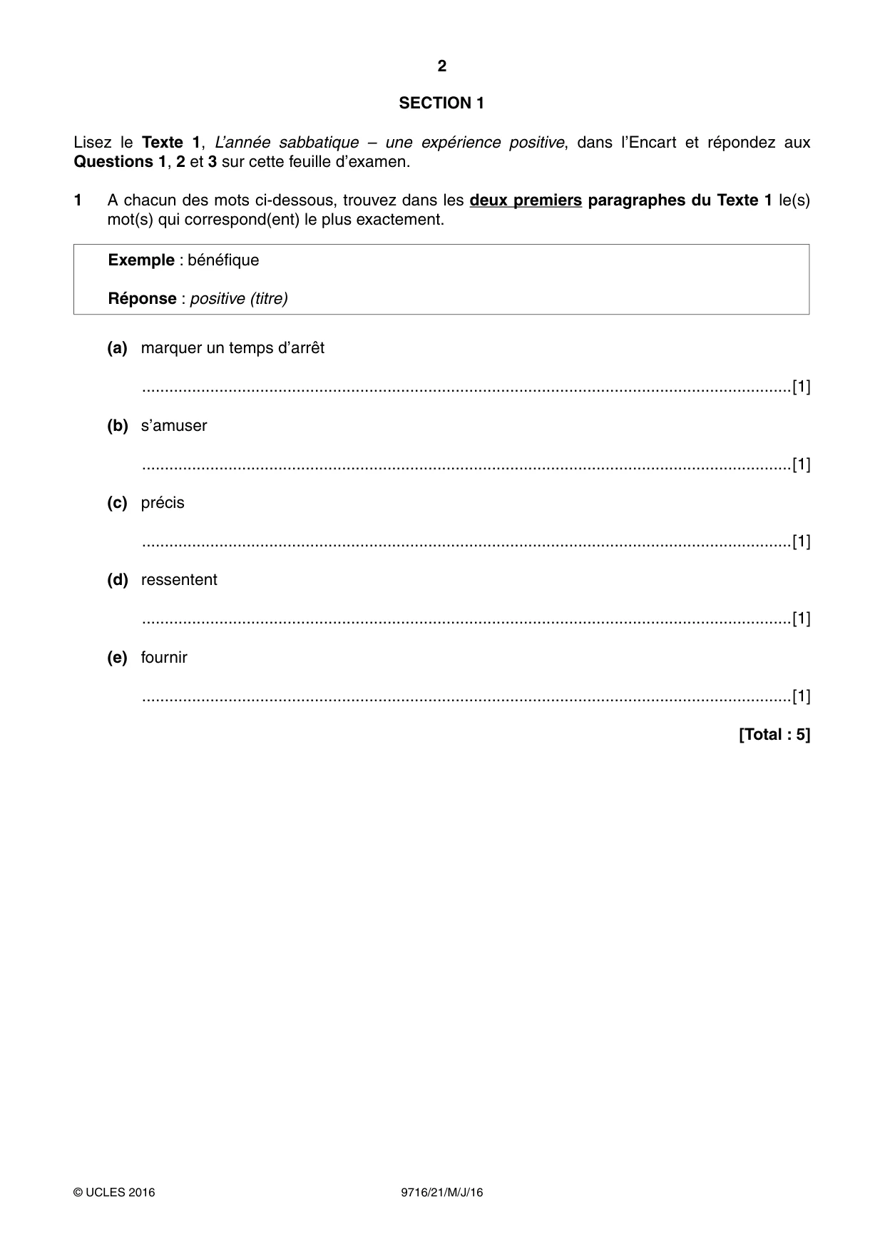 Cambridge A Level French (A Level only) 9716 2016 May/June Paper 2 · Variant 1 question paper, page 2 of 8