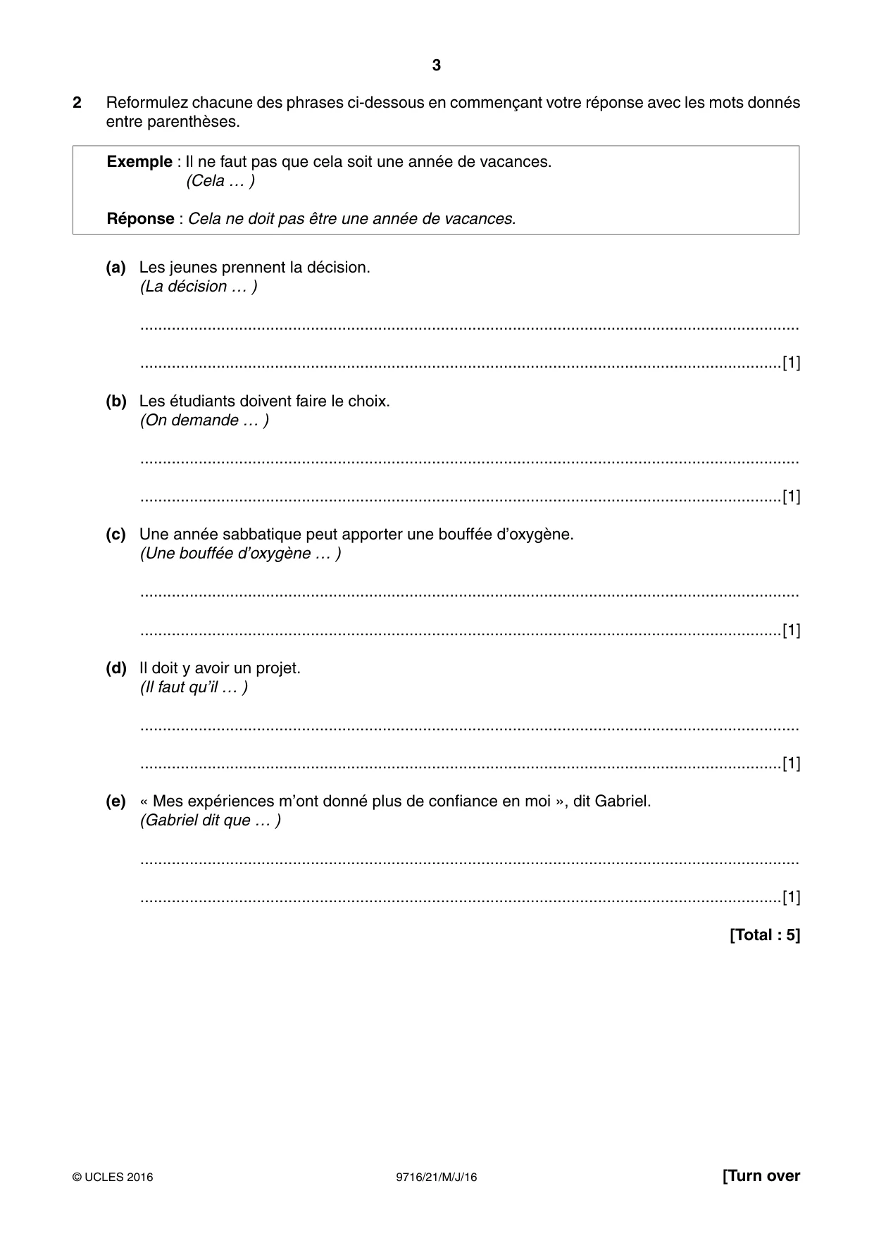 Cambridge A Level French (A Level only) 9716 2016 May/June Paper 2 · Variant 1 question paper, page 3 of 8