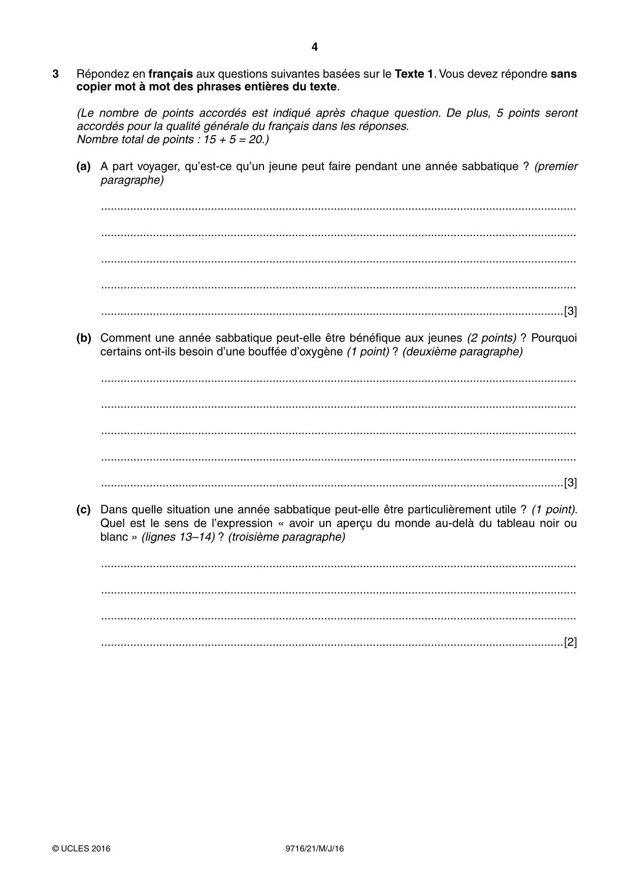 Cambridge A Level French (A Level only) 9716 2016 May/June Paper 2 · Variant 1 question paper, page 4 of 8