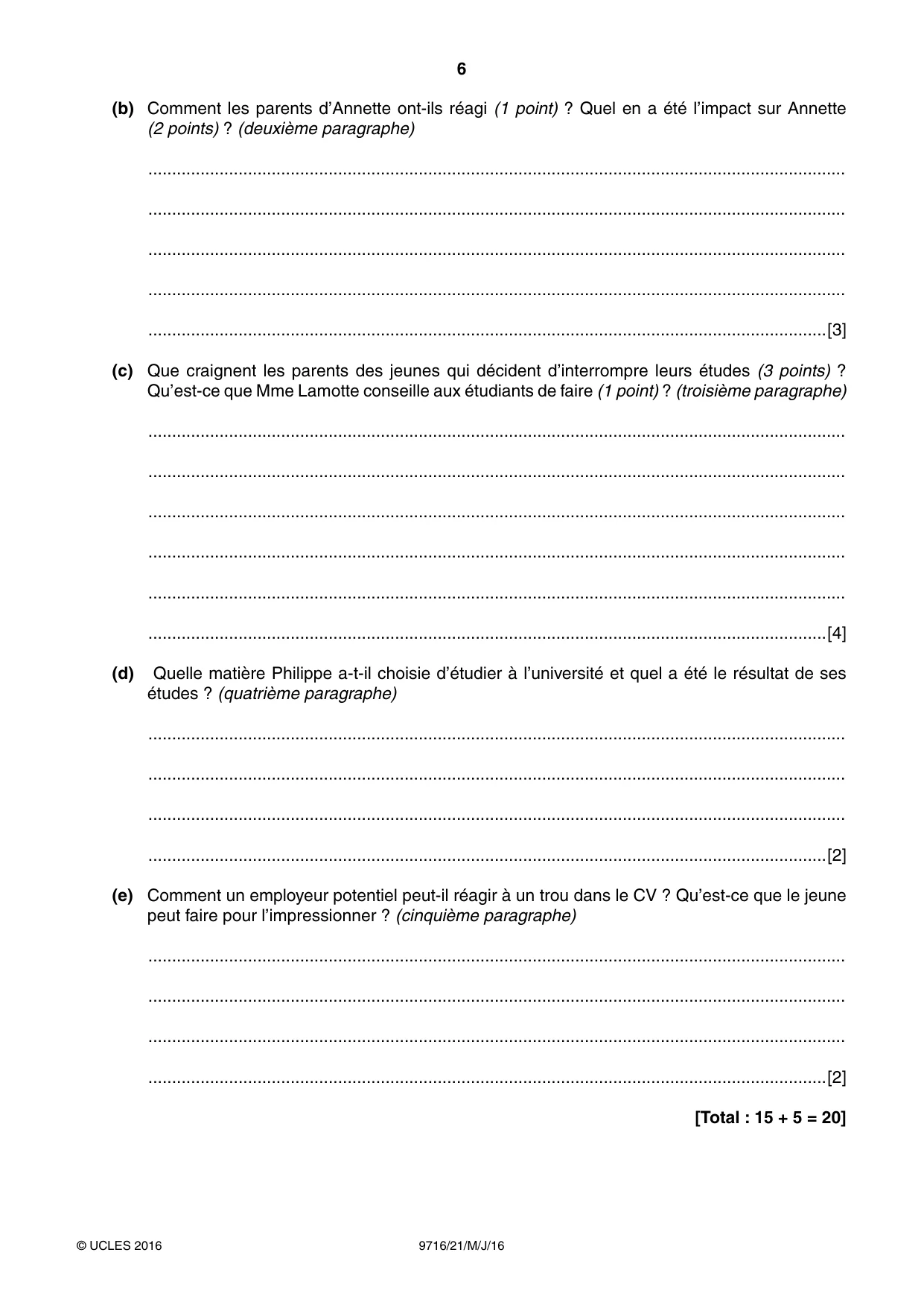 Cambridge A Level French (A Level only) 9716 2016 May/June Paper 2 · Variant 1 question paper, page 6 of 8