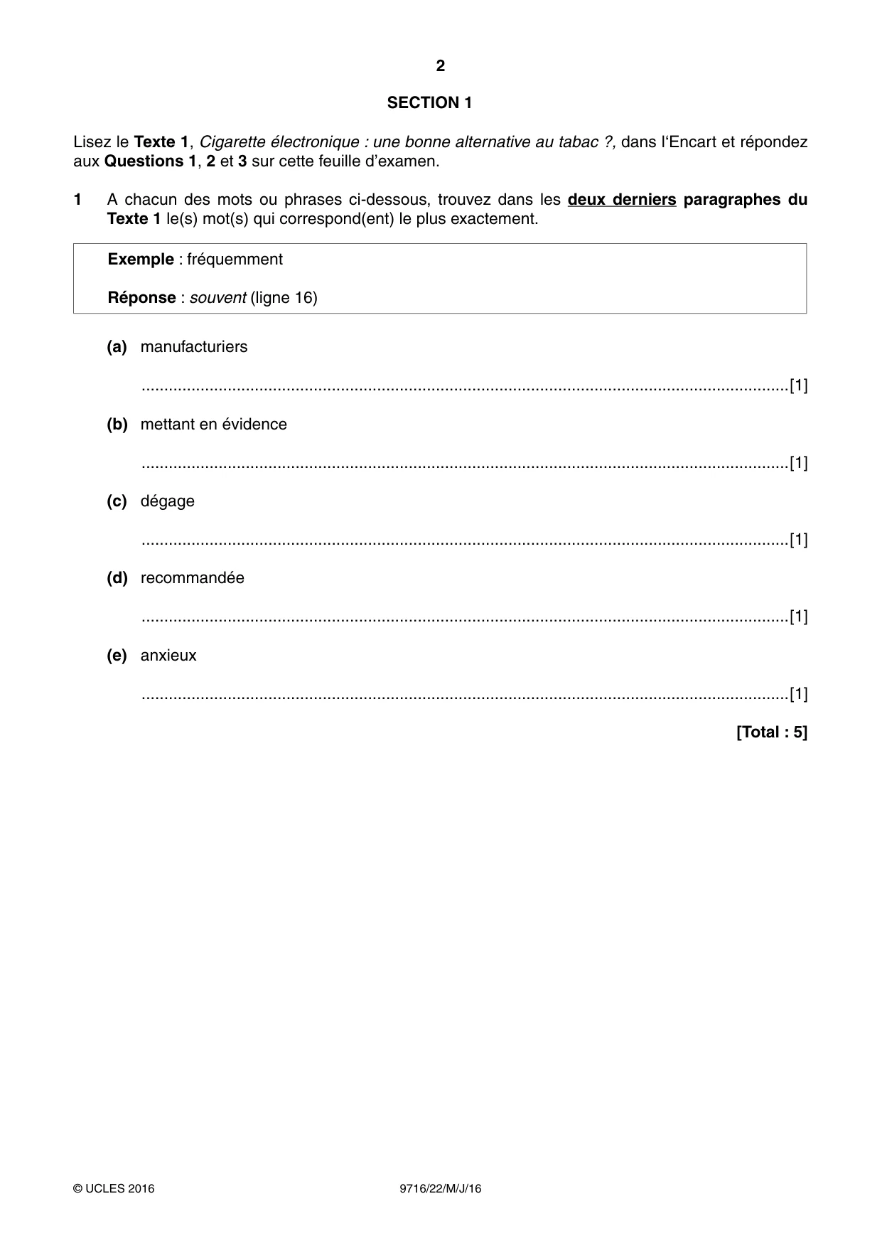 Cambridge A Level French (A Level only) 9716 2016 May/June Paper 2 · Variant 2 question paper, page 2 of 8
