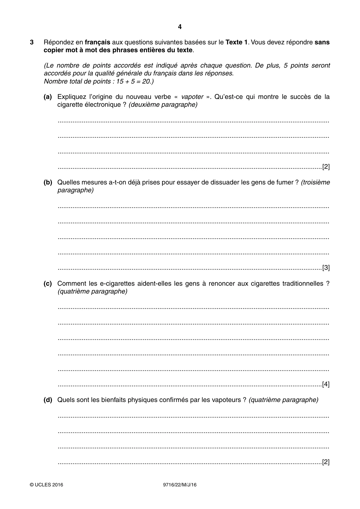 Cambridge A Level French (A Level only) 9716 2016 May/June Paper 2 · Variant 2 question paper, page 4 of 8