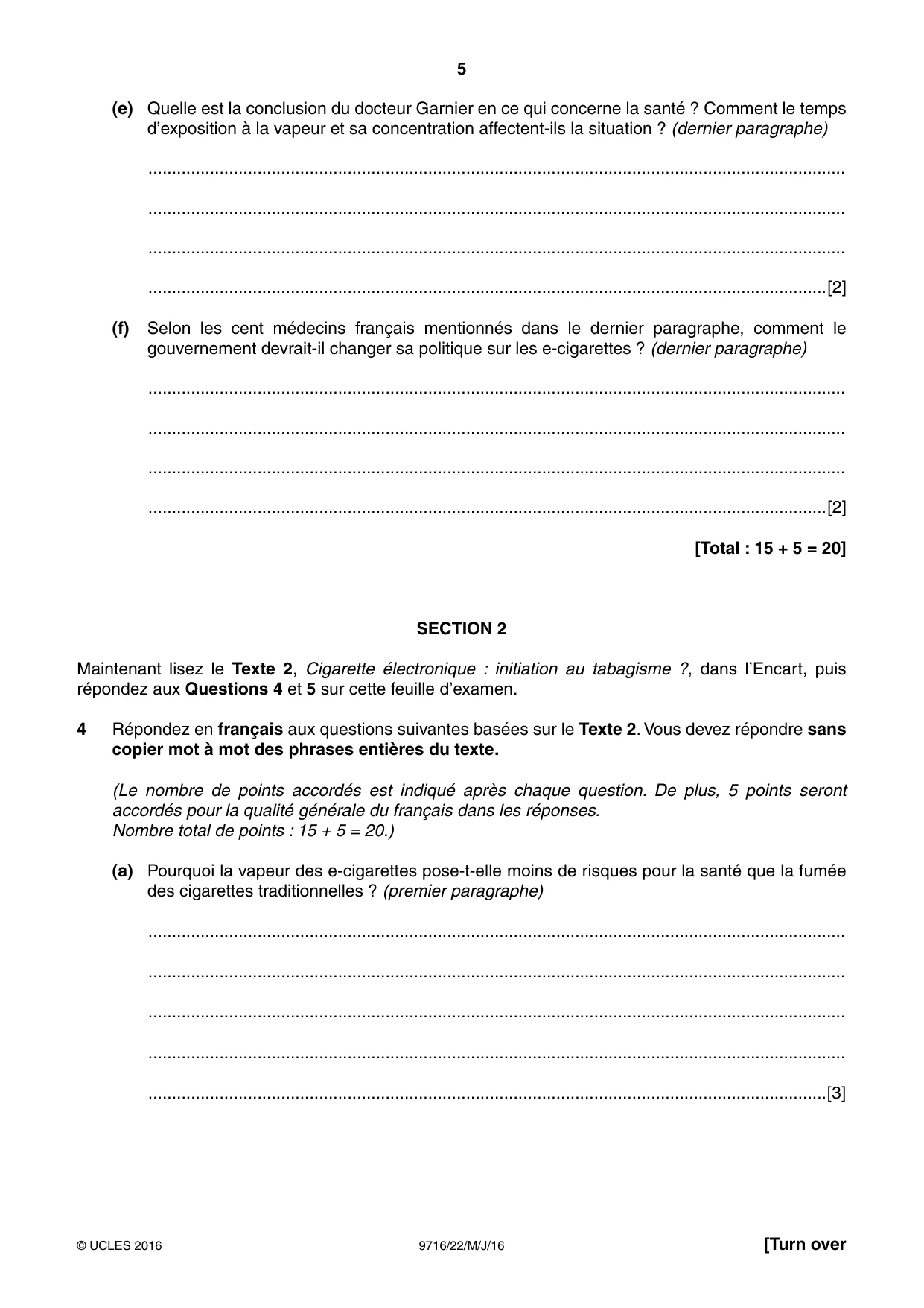 Cambridge A Level French (A Level only) 9716 2016 May/June Paper 2 · Variant 2 question paper, page 5 of 8