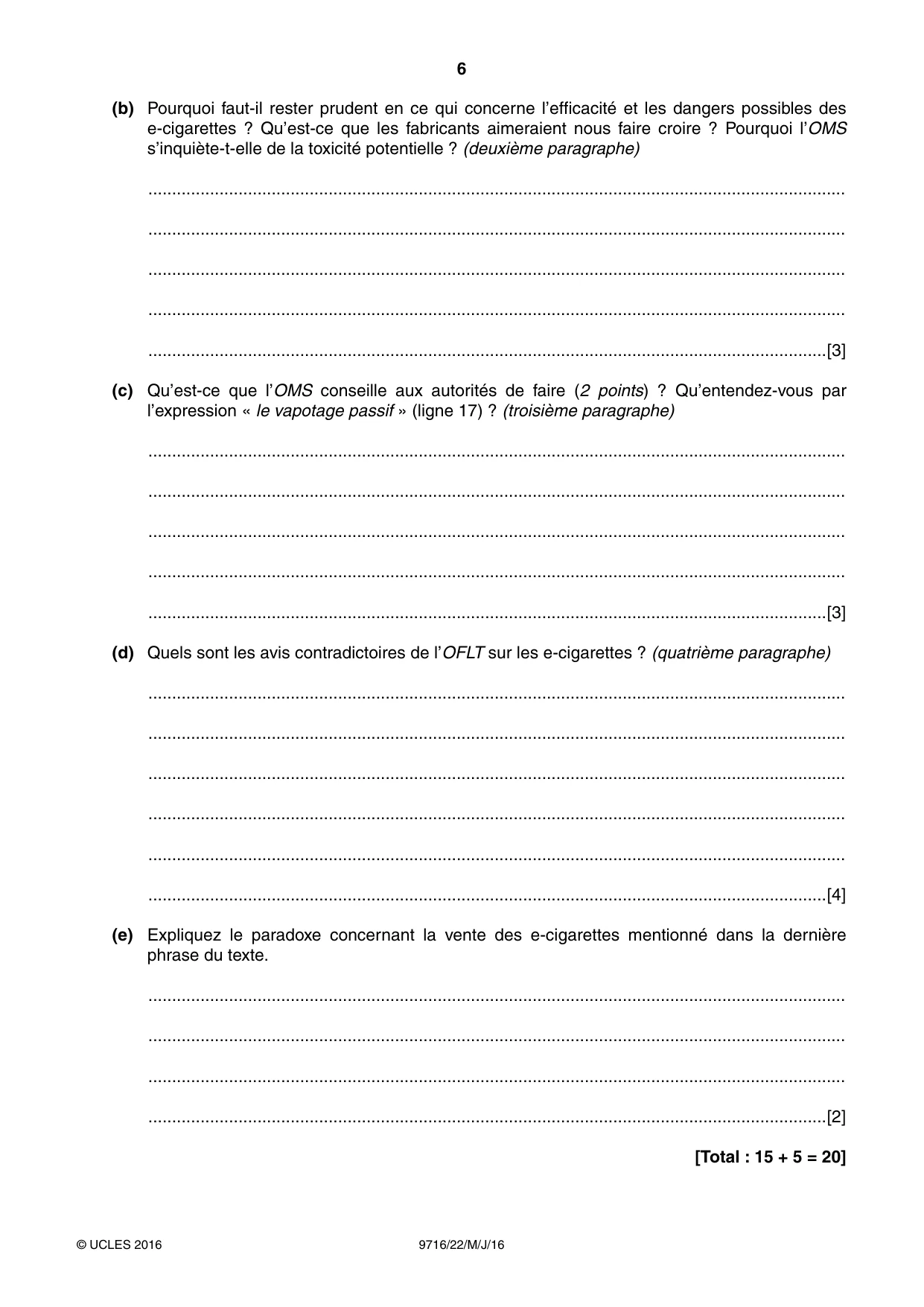 Cambridge A Level French (A Level only) 9716 2016 May/June Paper 2 · Variant 2 question paper, page 6 of 8